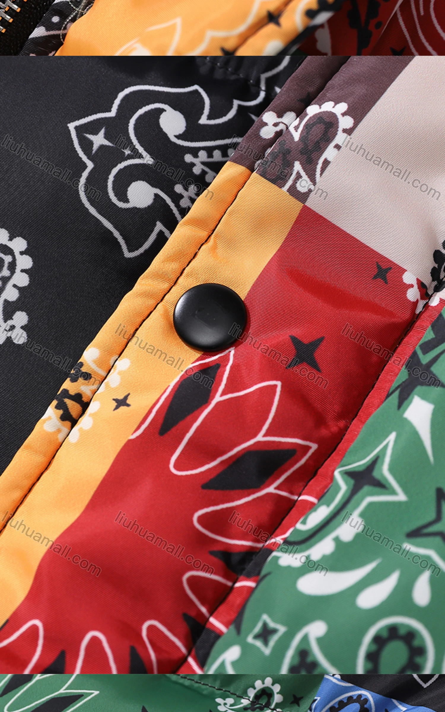 Wholesale Men's Fashion Long Sleeve Stand Collar Patchwork Print Puffer Coat 906# - Liuhuamall