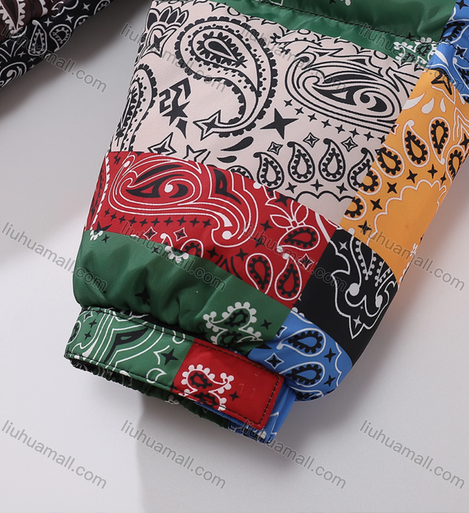 Wholesale Men's Fashion Long Sleeve Stand Collar Patchwork Print Puffer Coat 906# - Liuhuamall