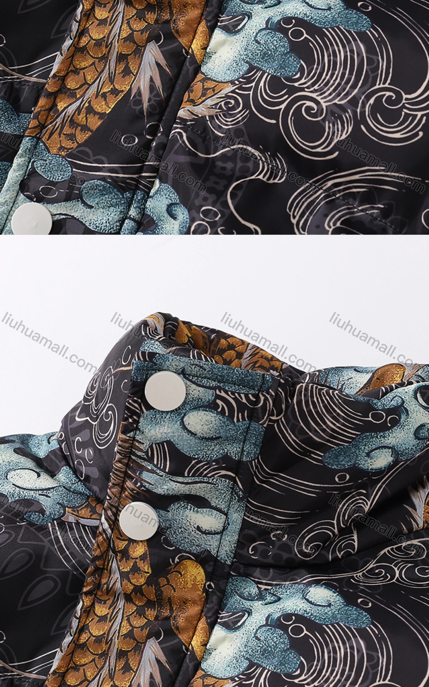 Wholesale Men's Fashion Long Sleeve Stand Collar Allover Sinosaurus Print Puffer Coat 907# - Liuhuamall