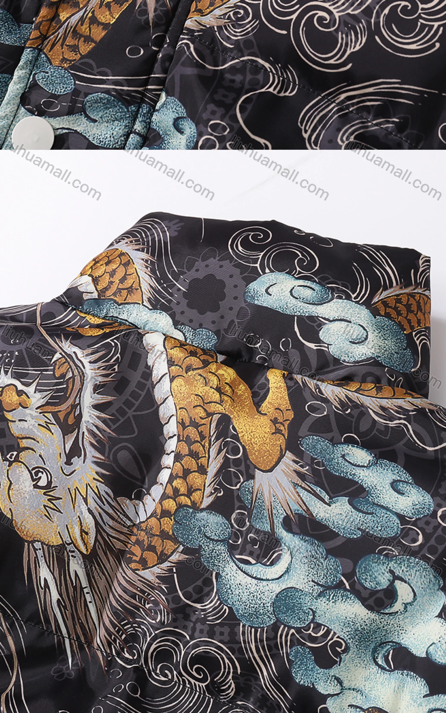 Wholesale Men's Fashion Long Sleeve Stand Collar Allover Sinosaurus Print Puffer Coat 907# - Liuhuamall