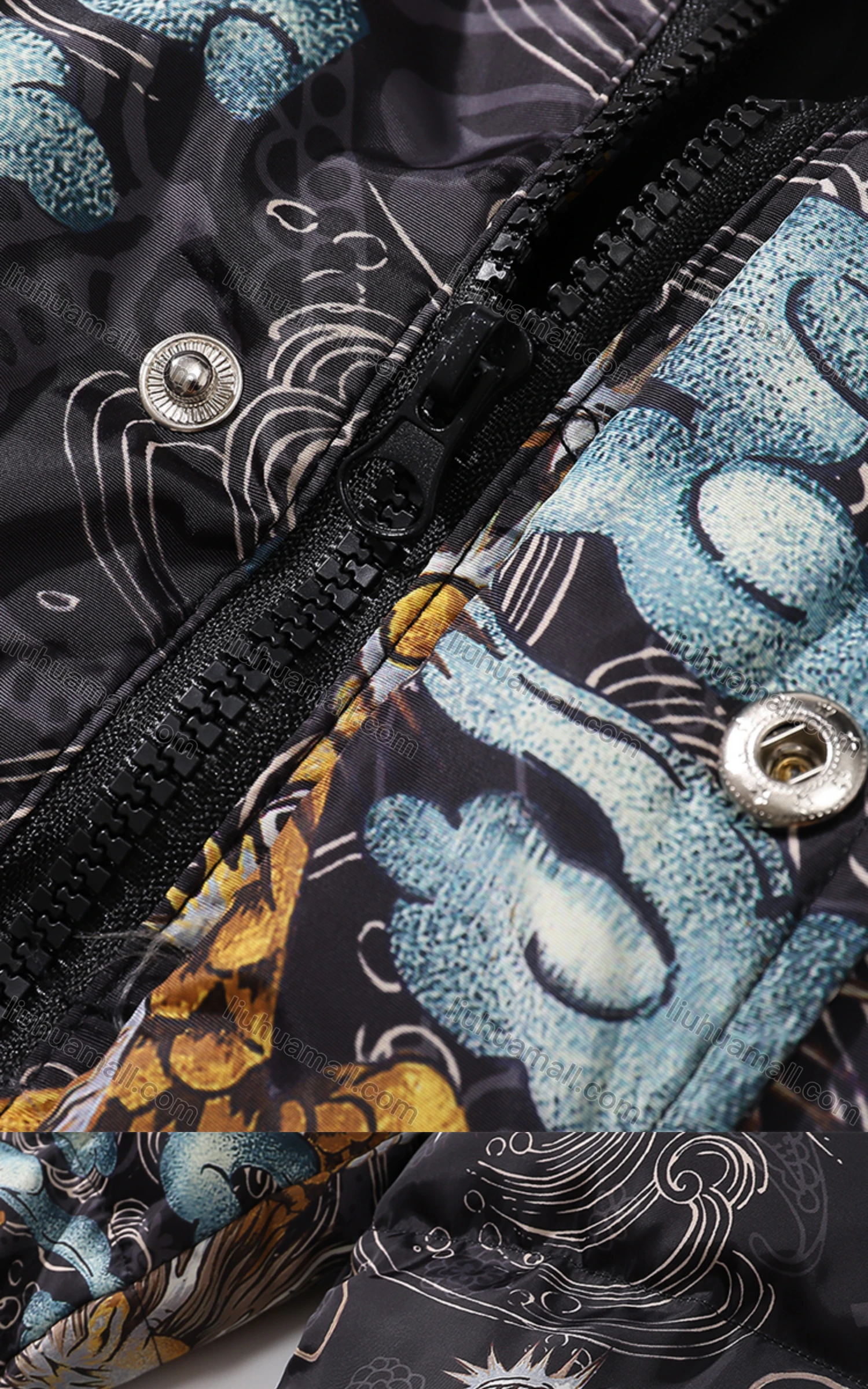 Wholesale Men's Fashion Long Sleeve Stand Collar Allover Sinosaurus Print Puffer Coat 907# - Liuhuamall