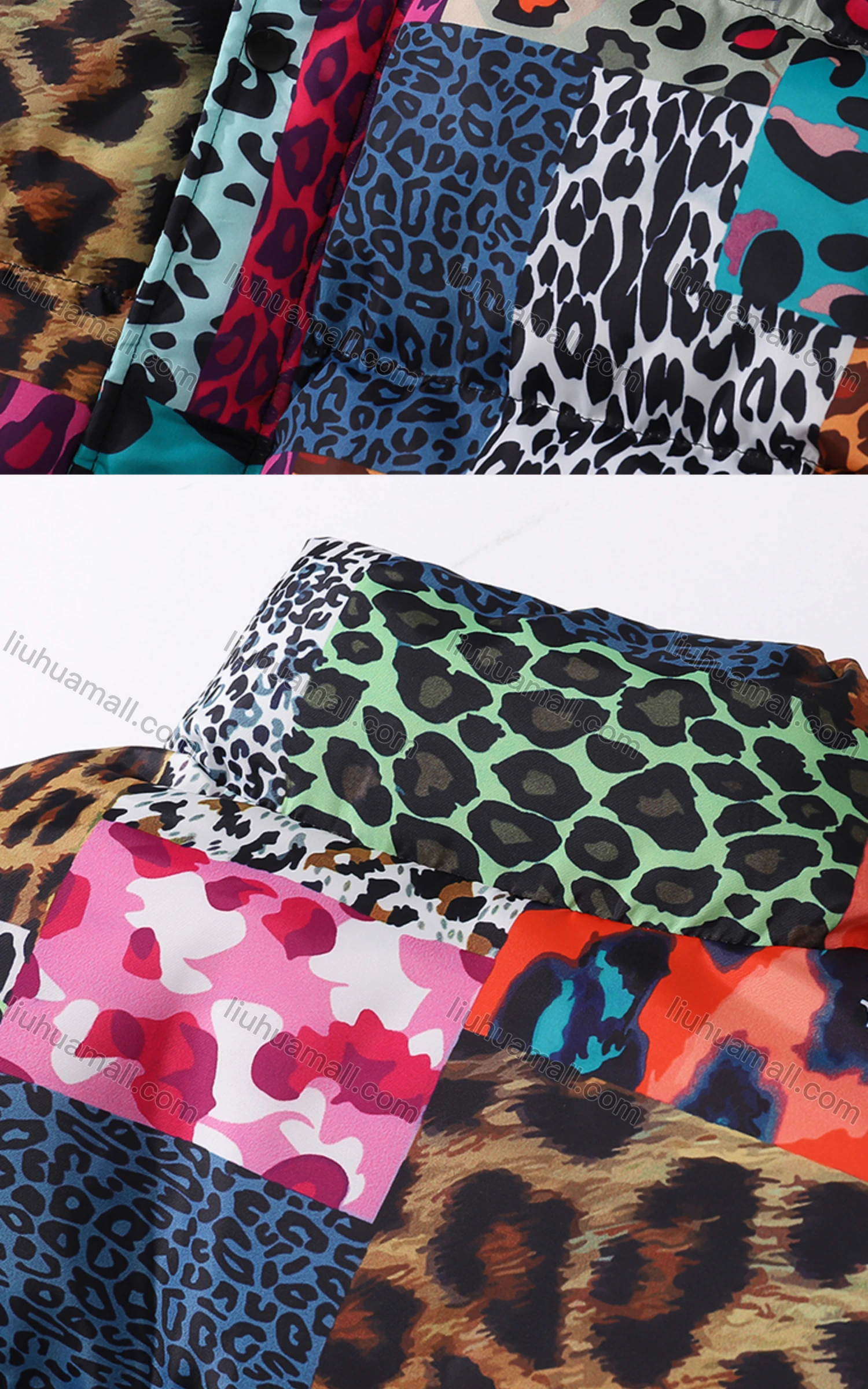 Wholesale Men's Fashion Long Sleeve Stand Collar Splicing Leopard Print Puffer Coat 908# - Liuhuamall