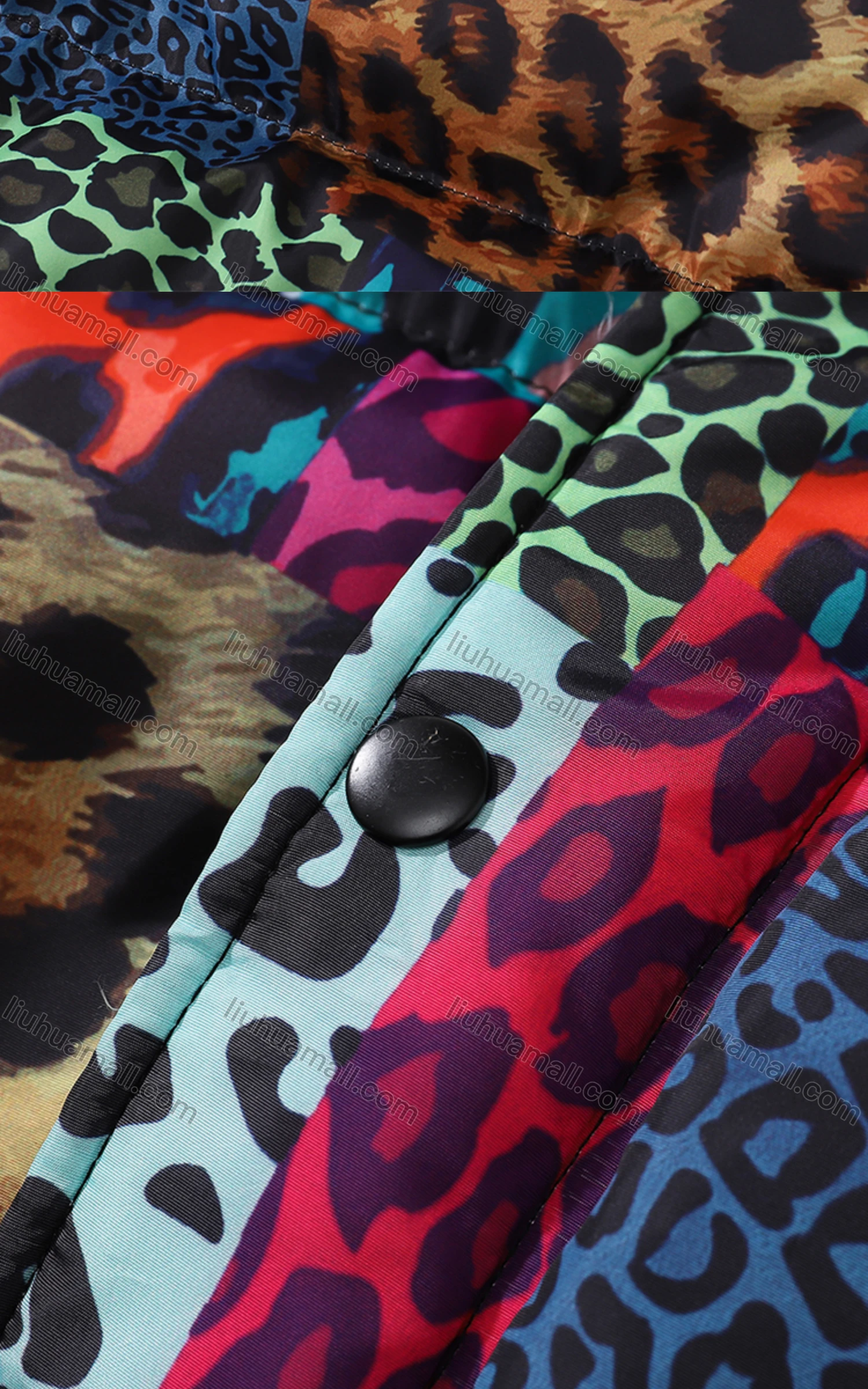 Wholesale Men's Fashion Long Sleeve Stand Collar Splicing Leopard Print Puffer Coat 908# - Liuhuamall