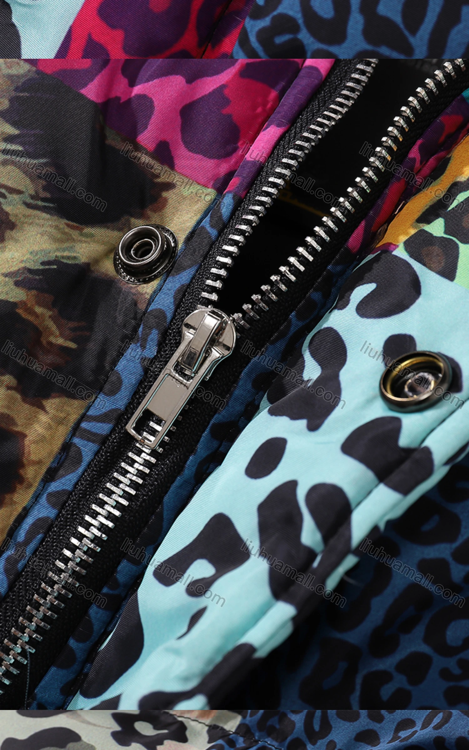 Wholesale Men's Fashion Long Sleeve Stand Collar Splicing Leopard Print Puffer Coat 908# - Liuhuamall