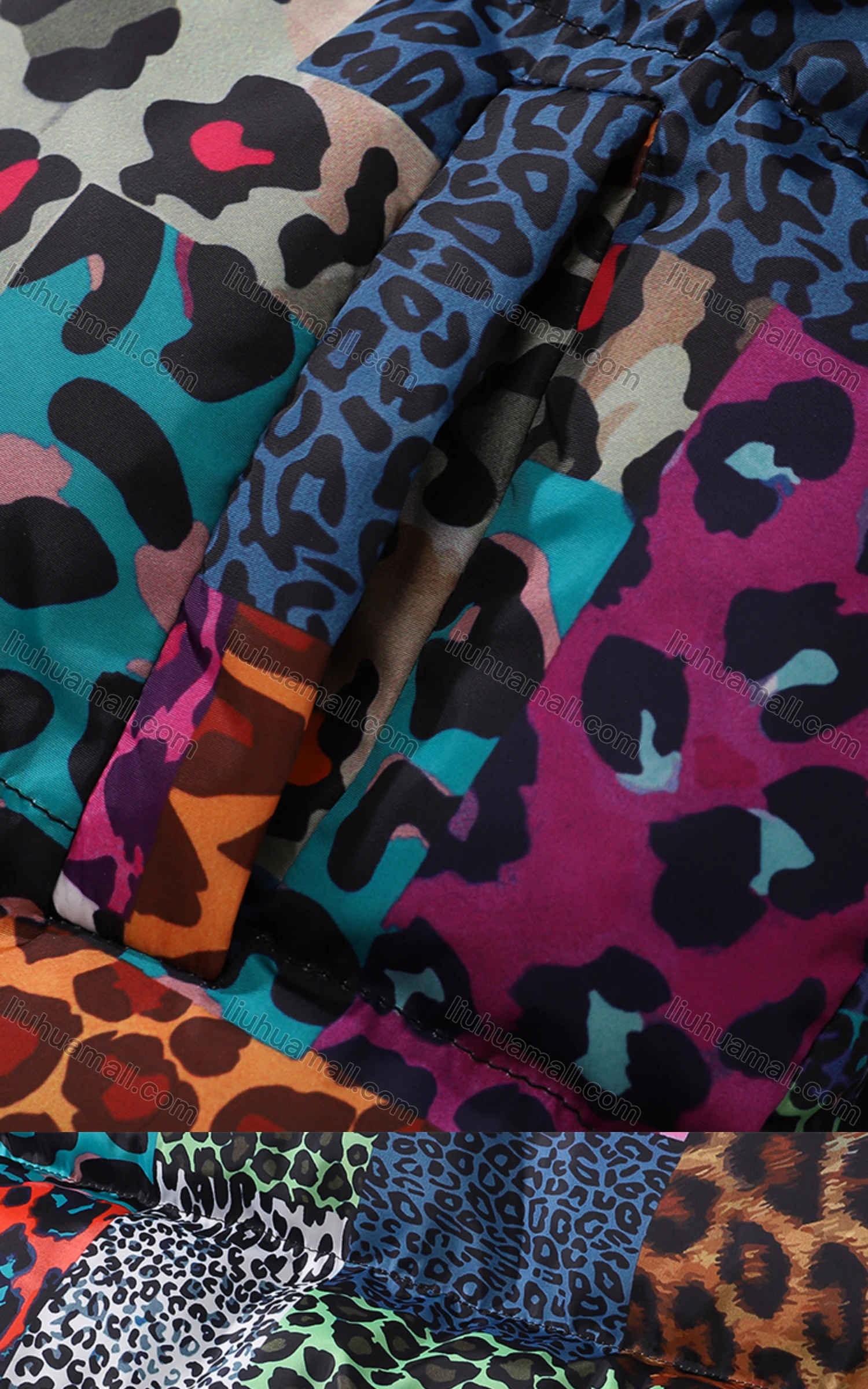 Wholesale Men's Fashion Long Sleeve Stand Collar Splicing Leopard Print Puffer Coat 908# - Liuhuamall