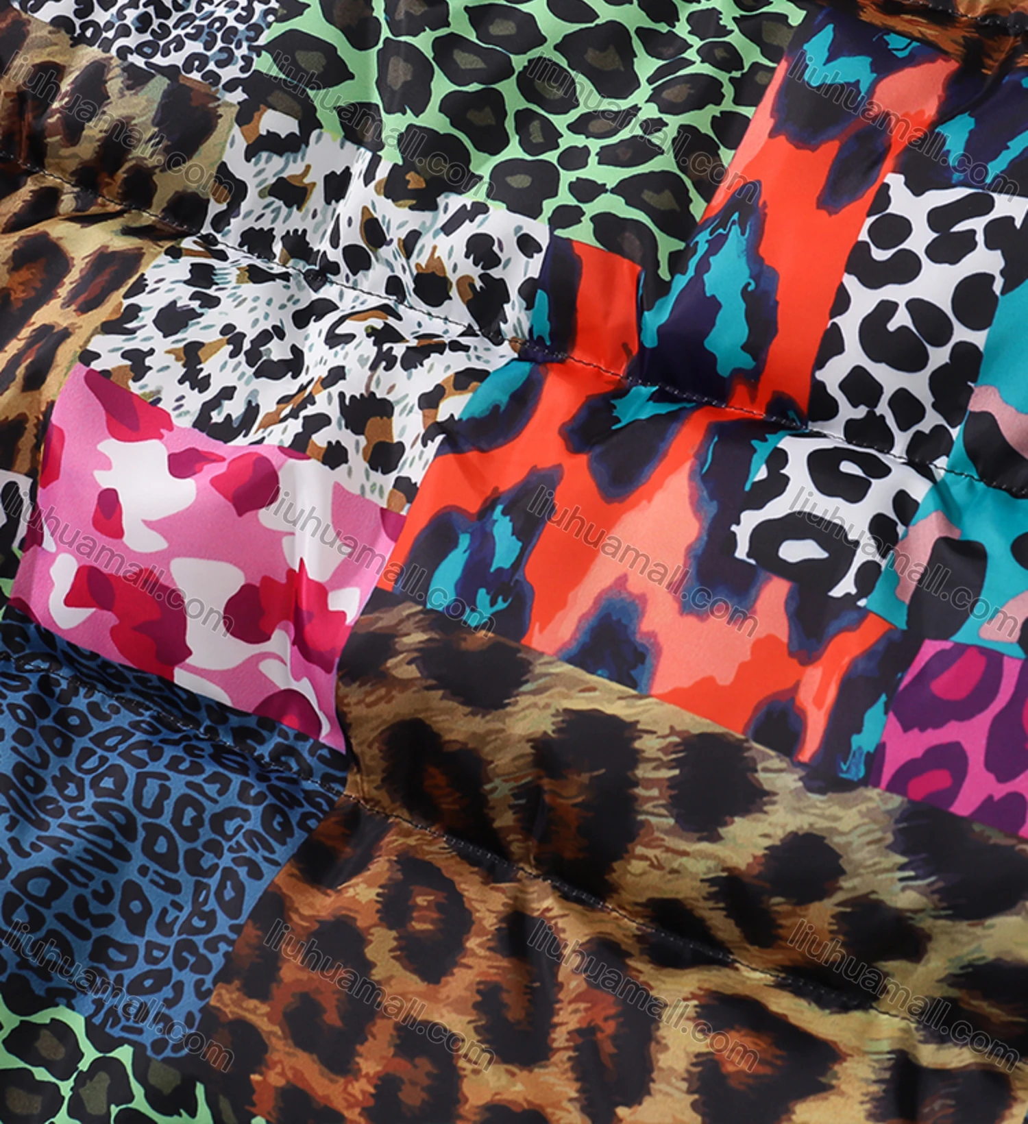 Wholesale Men's Fashion Long Sleeve Stand Collar Splicing Leopard Print Puffer Coat 908# - Liuhuamall