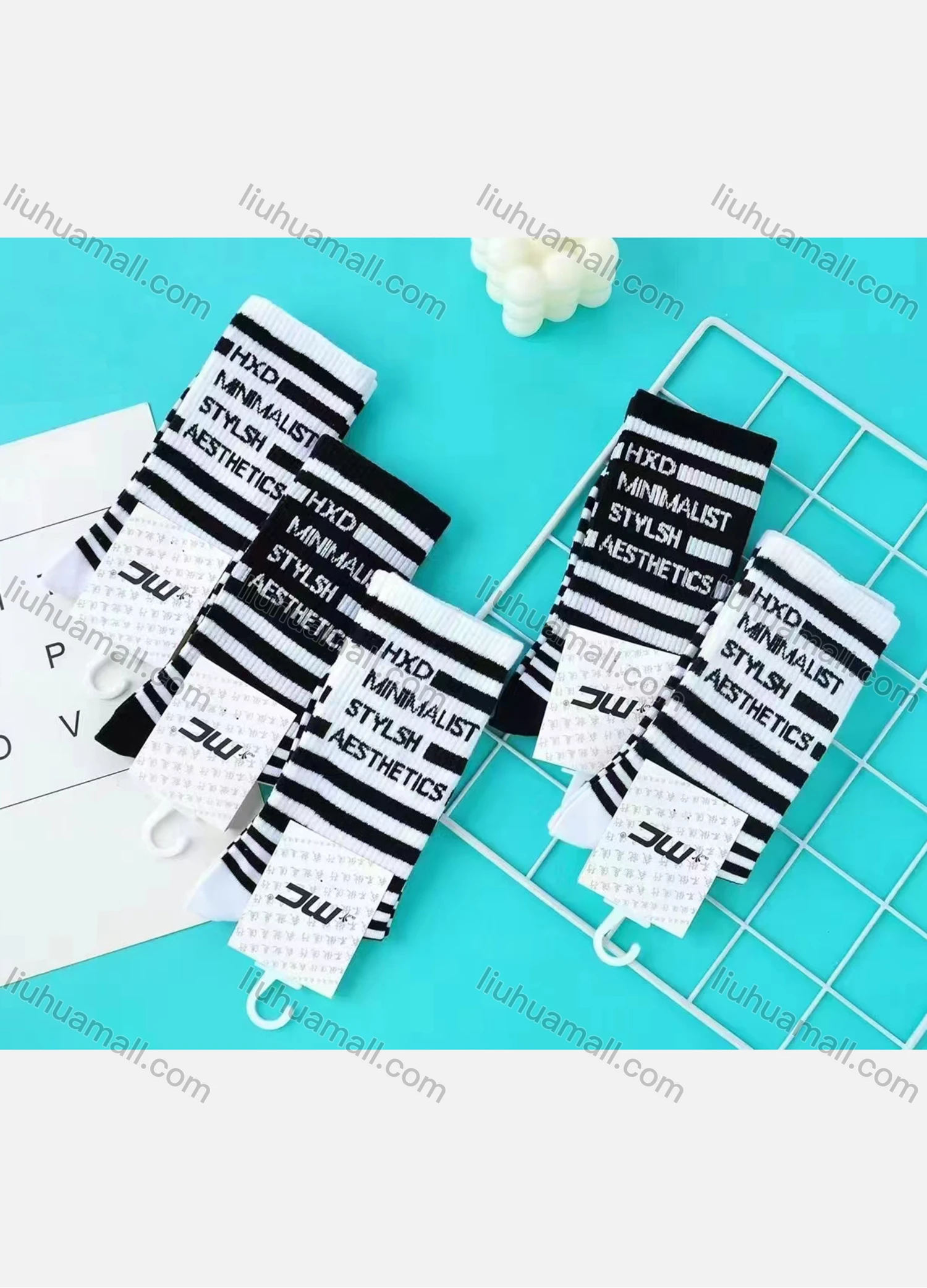 Wholesale Unisex Casual Letter Print Striped Cotton Socks - Liuhuamall
