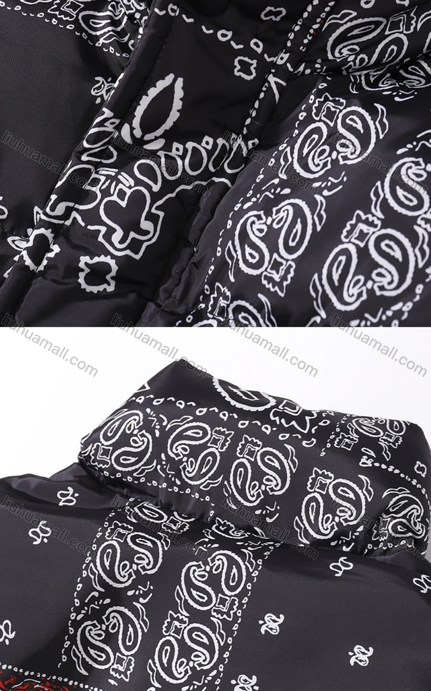 Wholesale Men's Fashion Long Sleeve Stand Collar Paisley Print Puffer Coat 909# - Liuhuamall