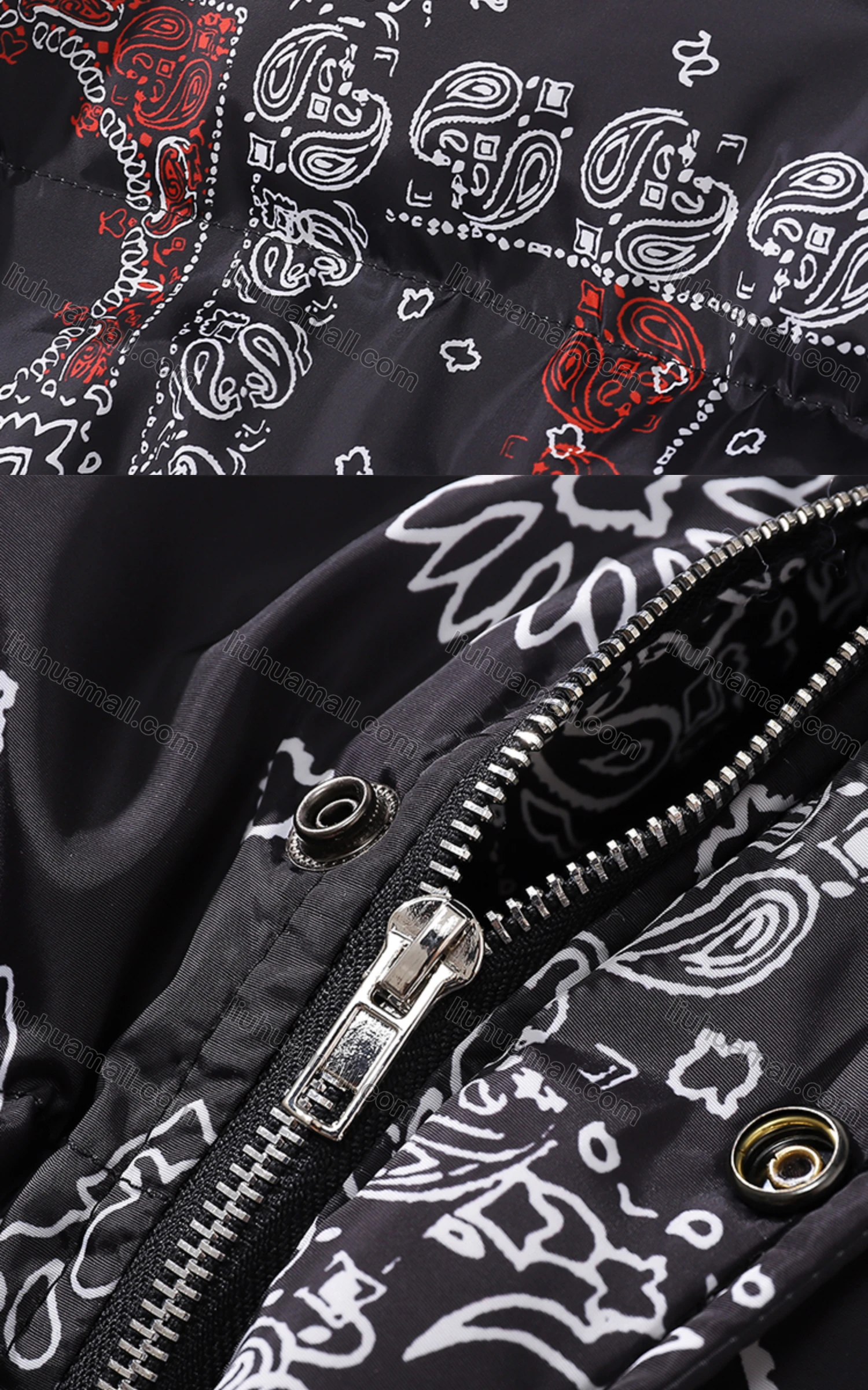 Wholesale Men's Fashion Long Sleeve Stand Collar Paisley Print Puffer Coat 909# - Liuhuamall