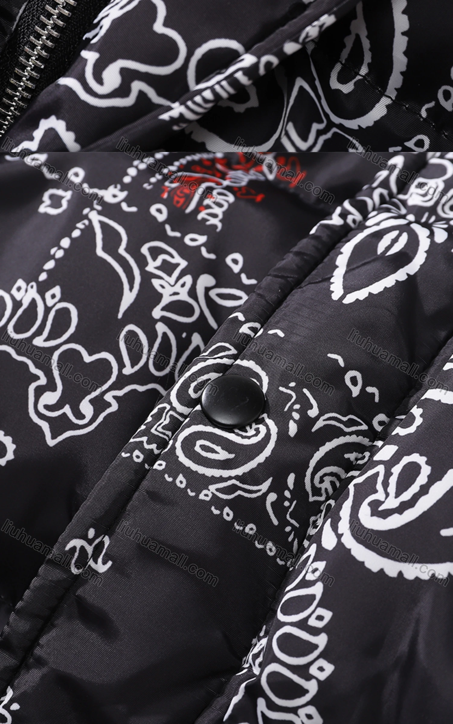 Wholesale Men's Fashion Long Sleeve Stand Collar Paisley Print Puffer Coat 909# - Liuhuamall