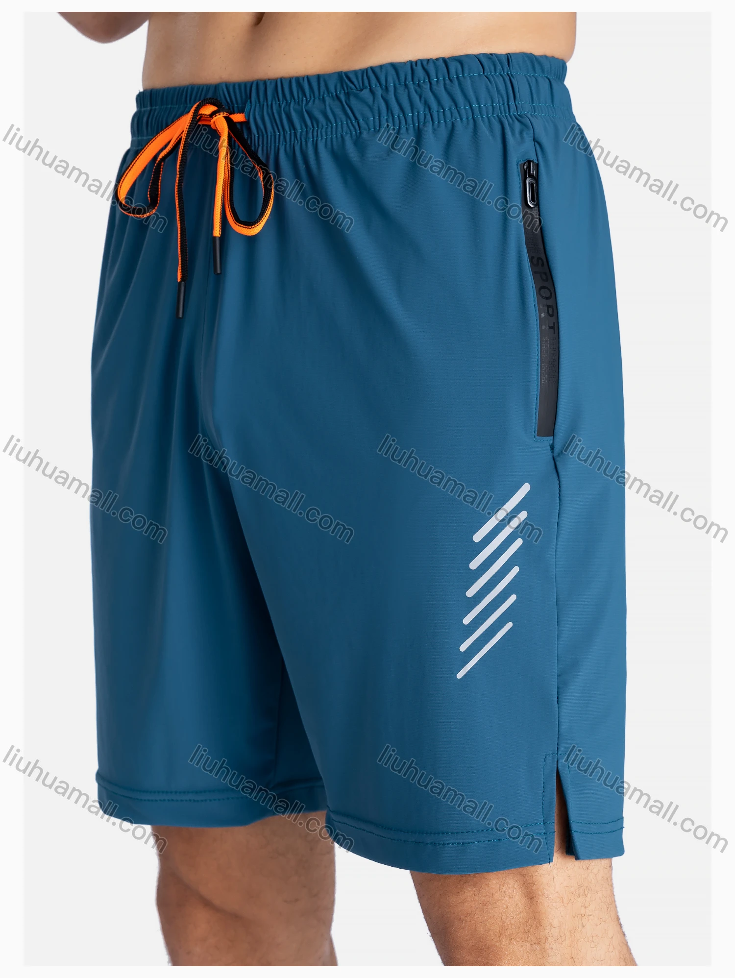 Wholesale Men's Sporty Reflective Stripes Drawstring Pockets Elastic Waist Shorts - Liuhuamall