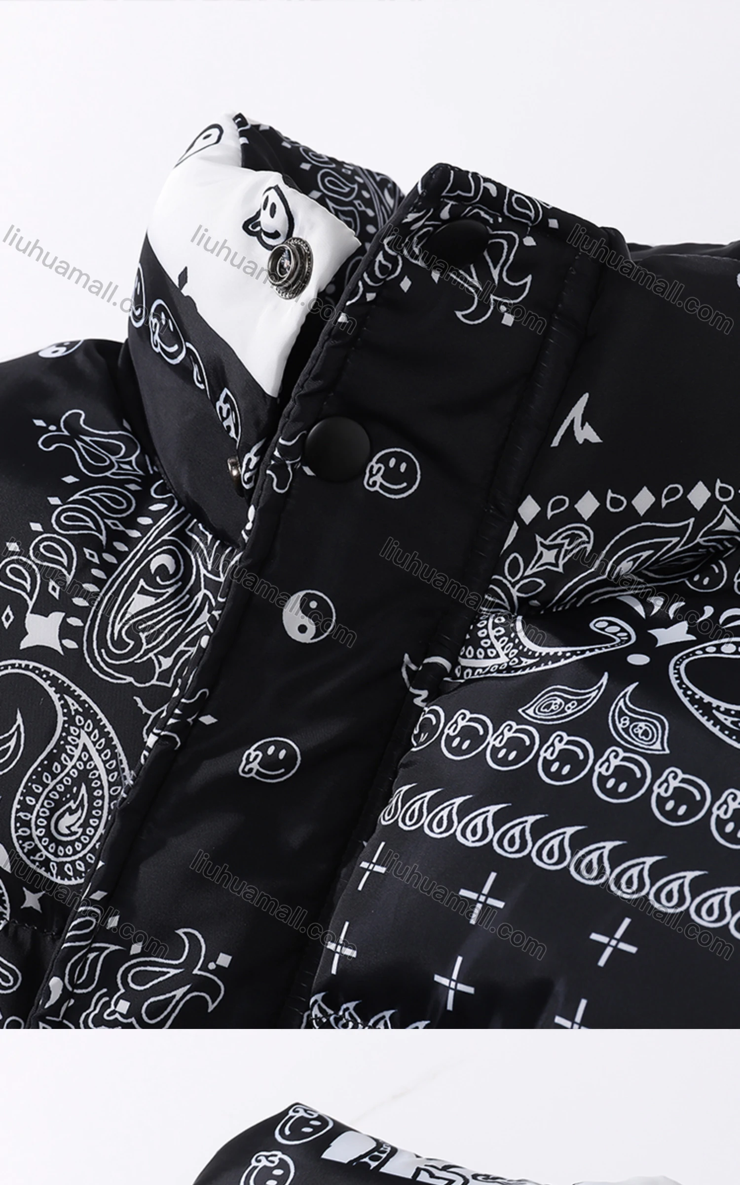 Wholesale Men's Fashion Long Sleeve Stand Collar Splicing Paisley Print Puffer Coat 913# - Liuhuamall