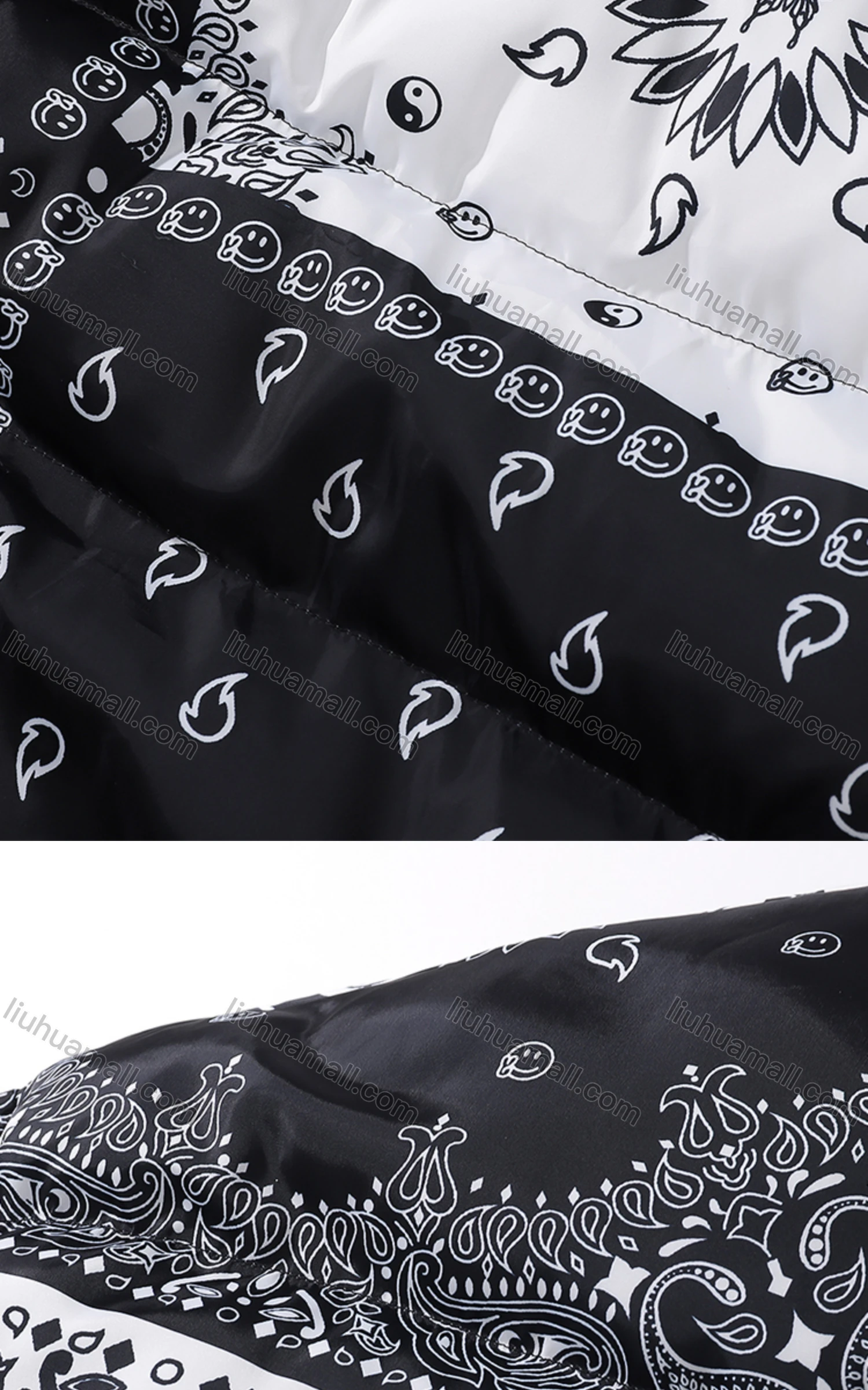 Wholesale Men's Fashion Long Sleeve Stand Collar Splicing Paisley Print Puffer Coat 913# - Liuhuamall