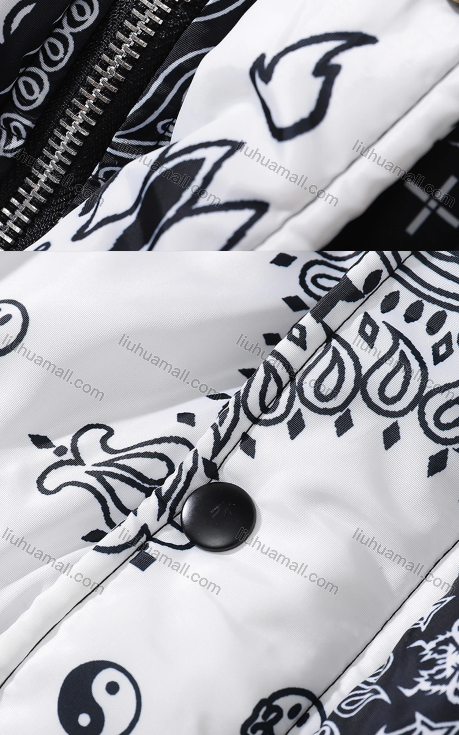 Wholesale Men's Fashion Long Sleeve Stand Collar Splicing Paisley Print Puffer Coat 913# - Liuhuamall