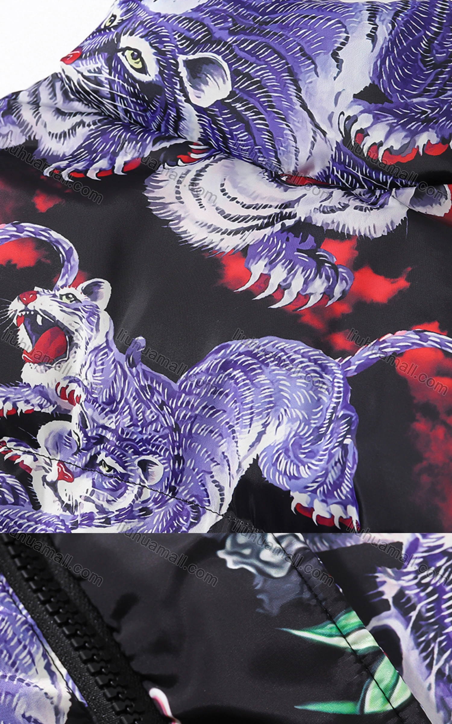 Wholesale Men's Fashion Long Sleeve Stand Collar Tiger Print Puffer Coat 916# - Liuhuamall