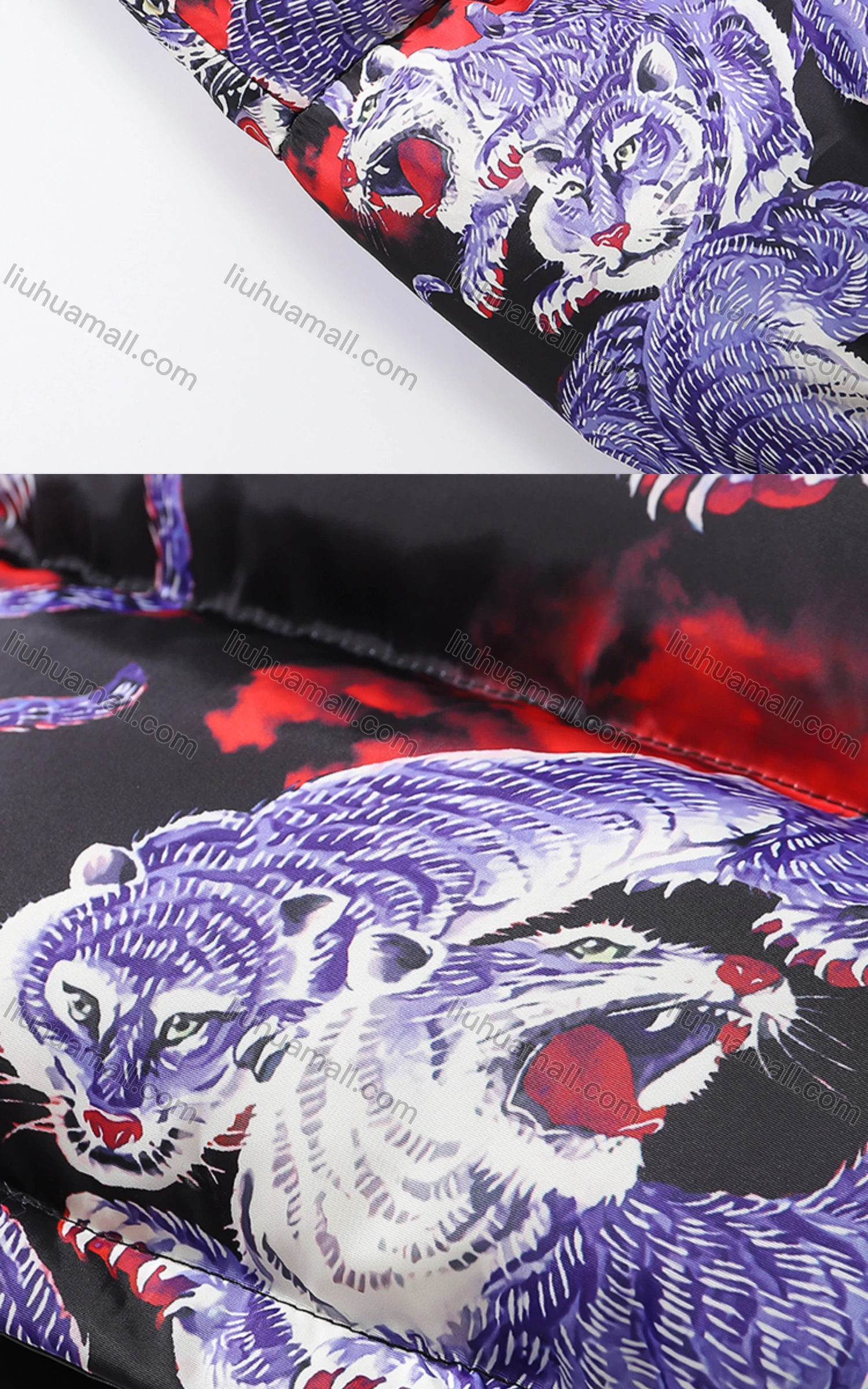 Wholesale Men's Fashion Long Sleeve Stand Collar Tiger Print Puffer Coat 916# - Liuhuamall