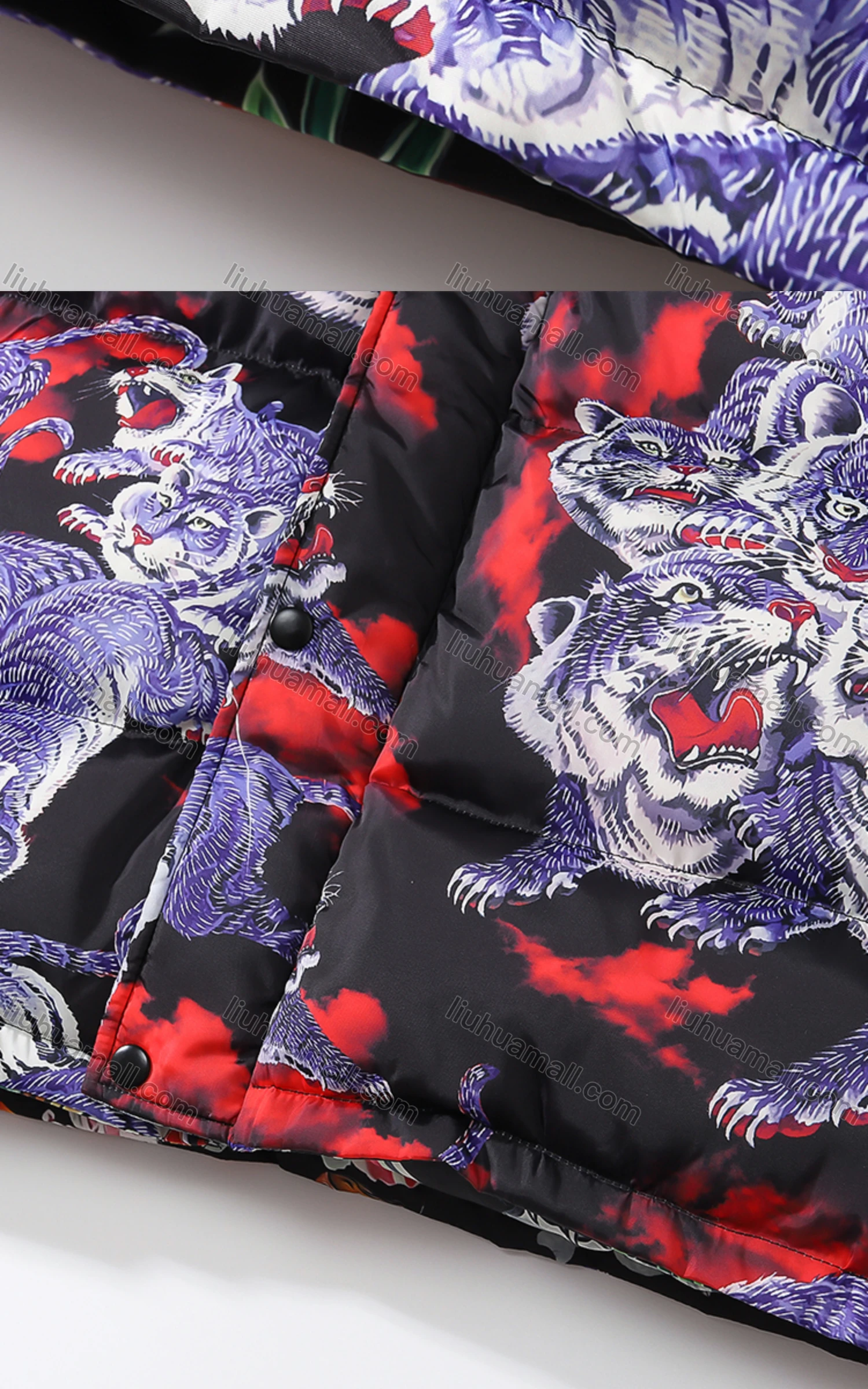 Wholesale Men's Fashion Long Sleeve Stand Collar Tiger Print Puffer Coat 916# - Liuhuamall