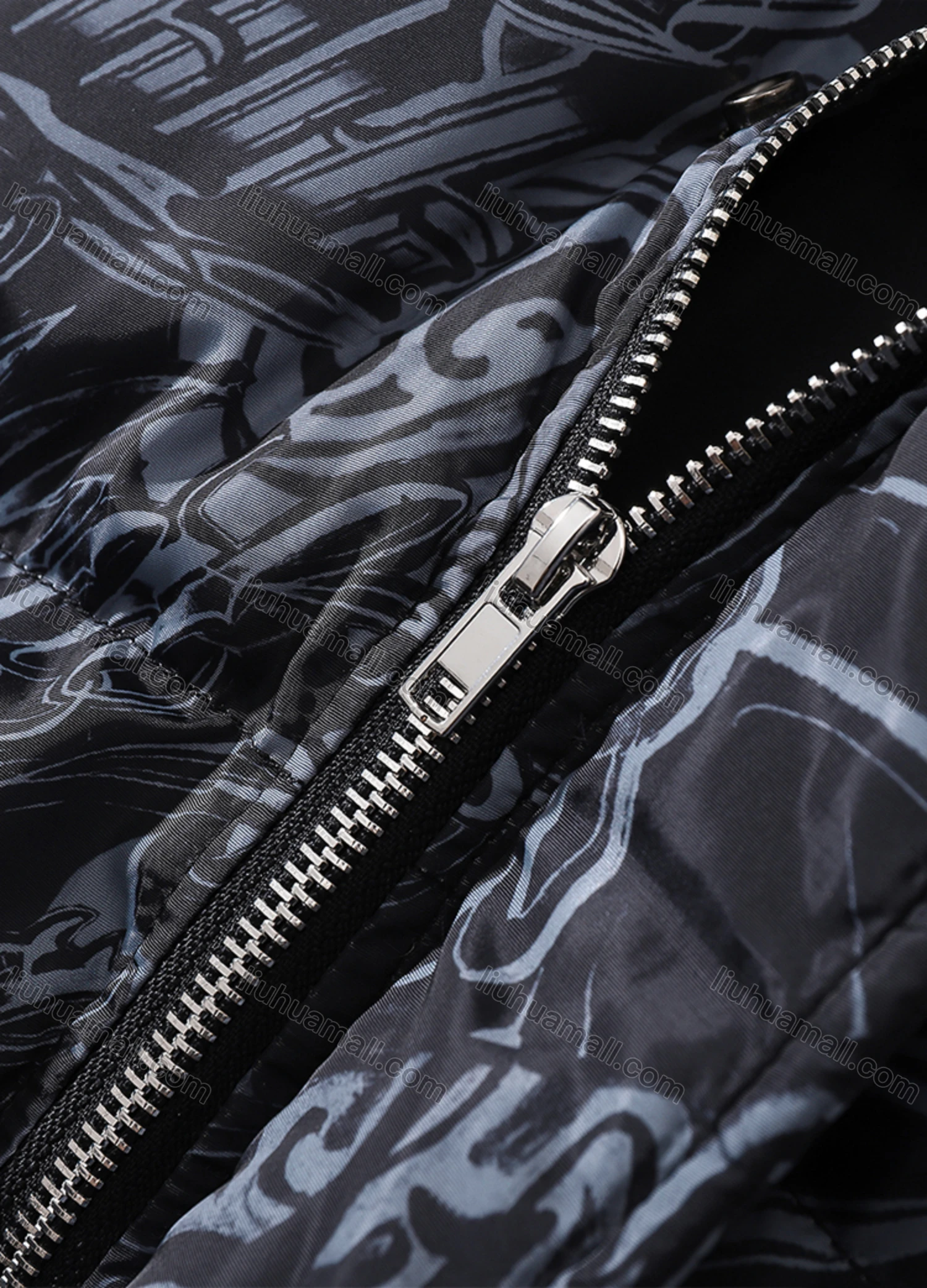 Wholesale Men's Fashion Long Sleeve Stand Collar Graffiti Letter Print Puffer Coat 917# - Liuhuamall