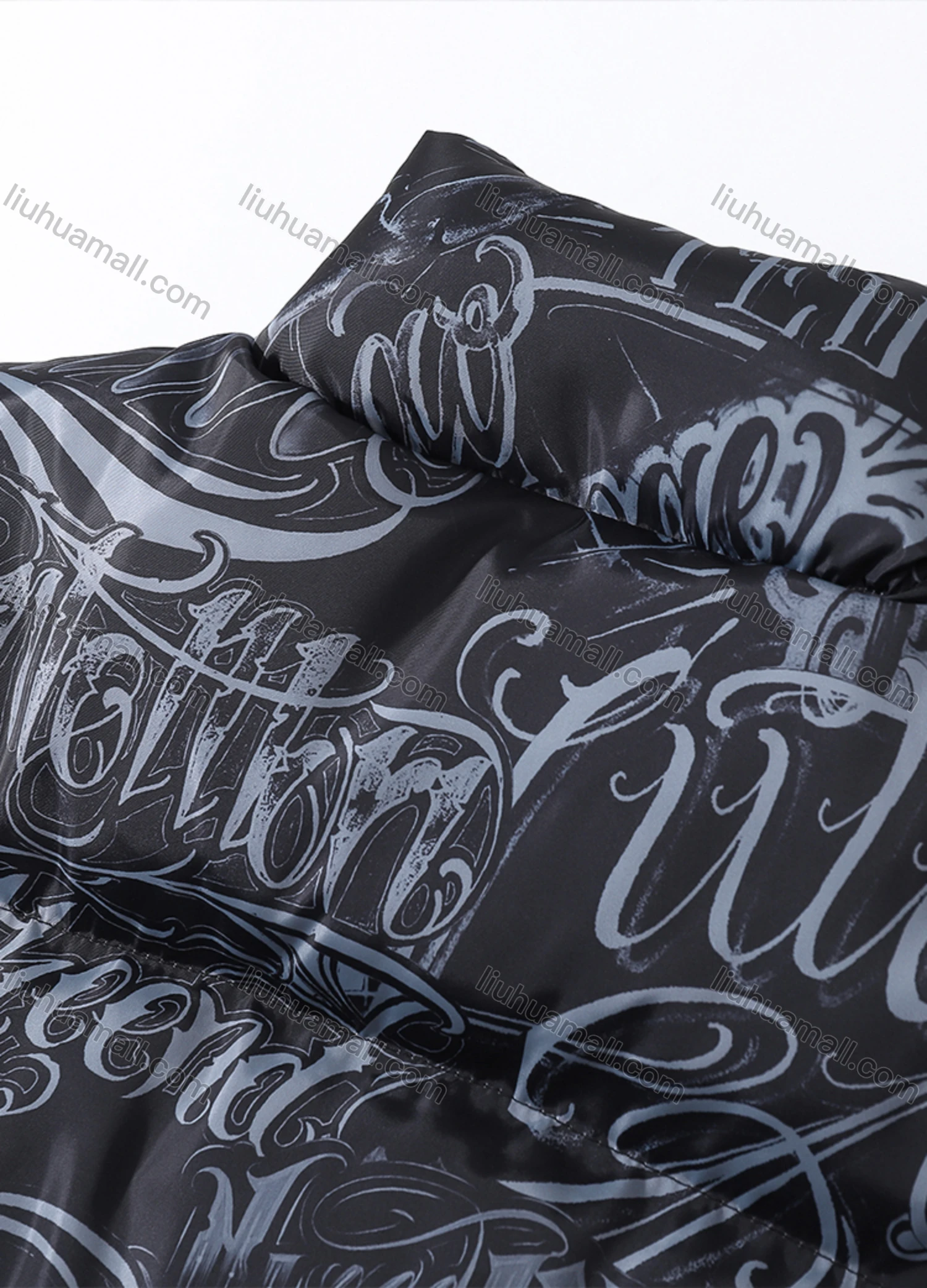 Wholesale Men's Fashion Long Sleeve Stand Collar Graffiti Letter Print Puffer Coat 917# - Liuhuamall