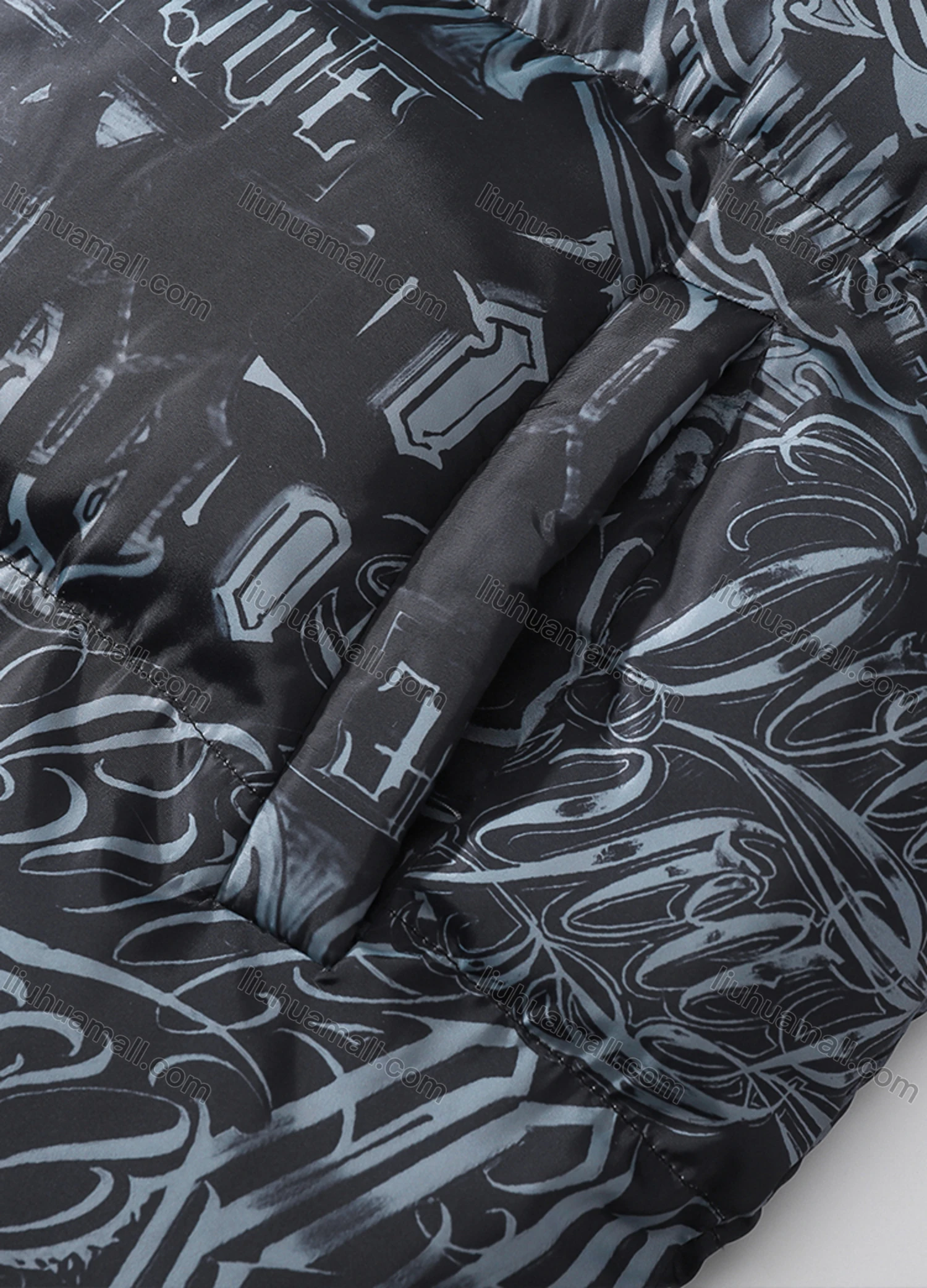 Wholesale Men's Fashion Long Sleeve Stand Collar Graffiti Letter Print Puffer Coat 917# - Liuhuamall