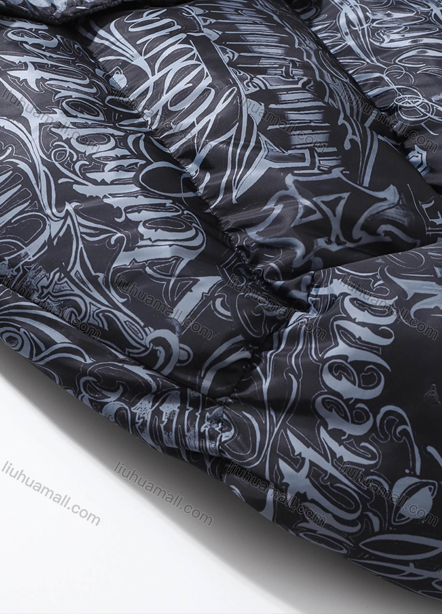 Wholesale Men's Fashion Long Sleeve Stand Collar Graffiti Letter Print Puffer Coat 917# - Liuhuamall