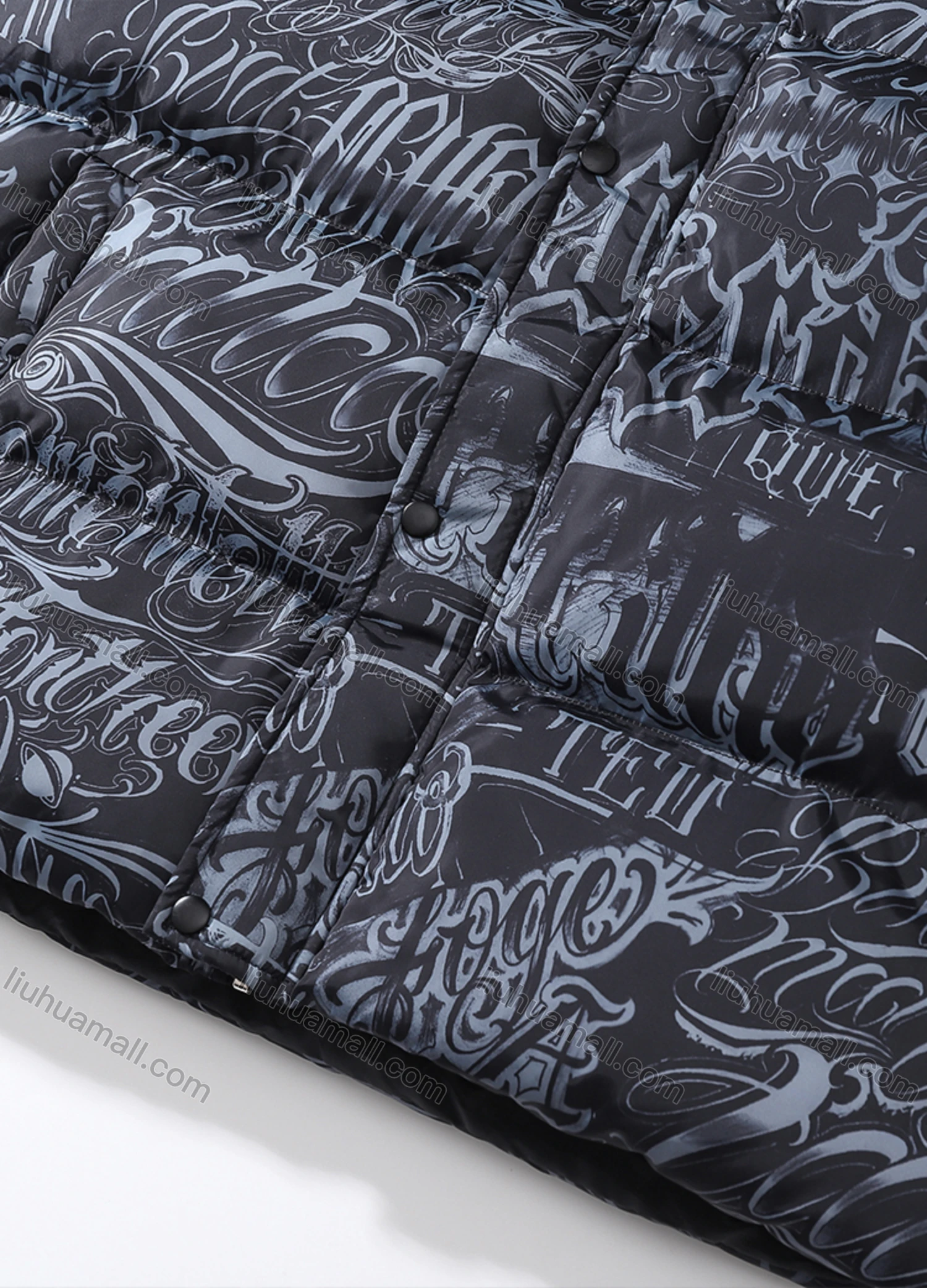 Wholesale Men's Fashion Long Sleeve Stand Collar Graffiti Letter Print Puffer Coat 917# - Liuhuamall