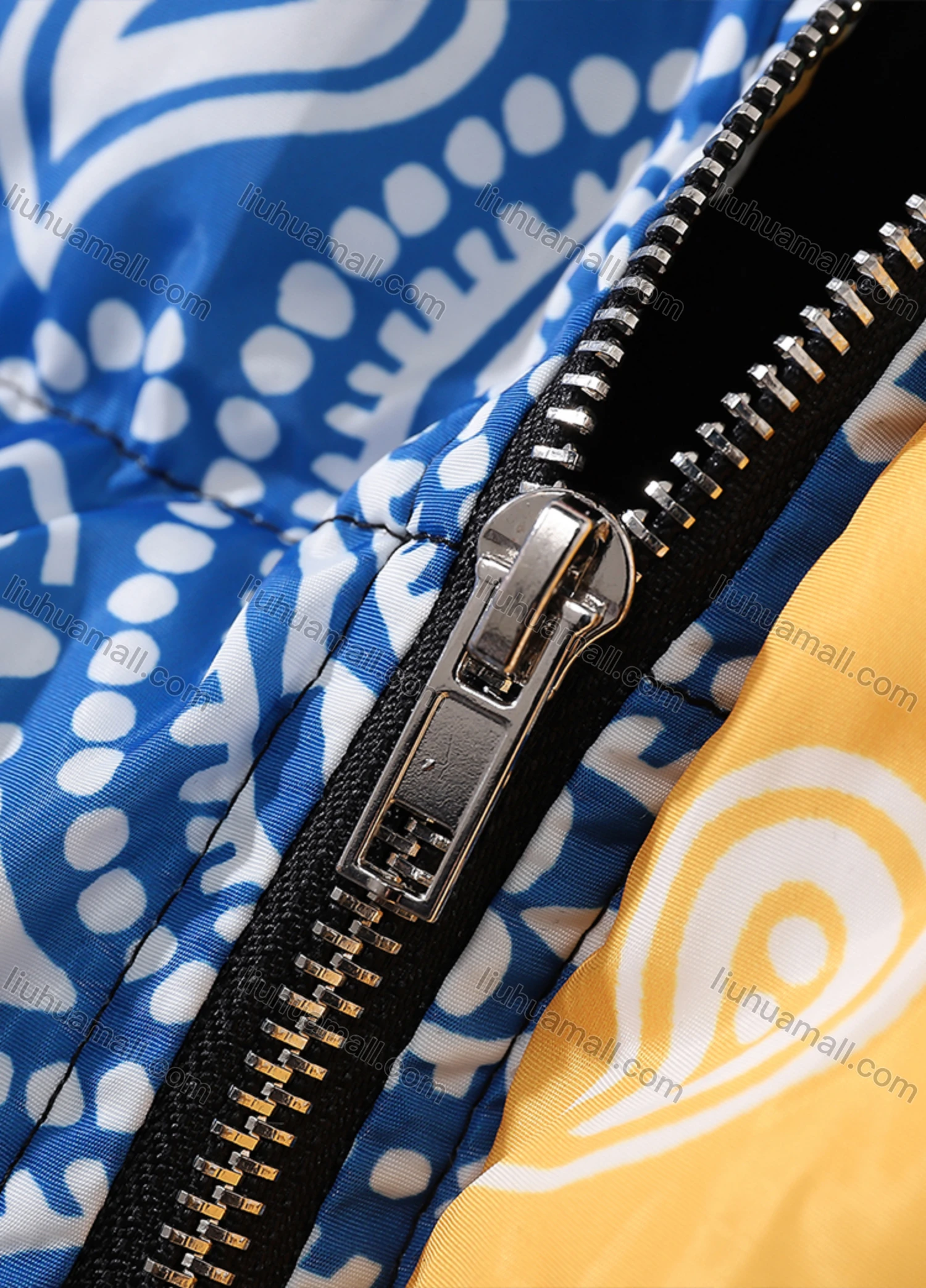 Wholesale Men's Fashion Long Sleeve Stand Collar Paisley Patchwork Print Puffer Coat 918# - Liuhuamall