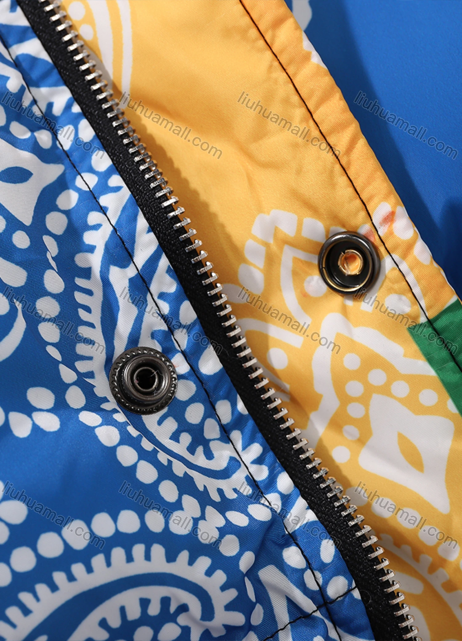 Wholesale Men's Fashion Long Sleeve Stand Collar Paisley Patchwork Print Puffer Coat 918# - Liuhuamall