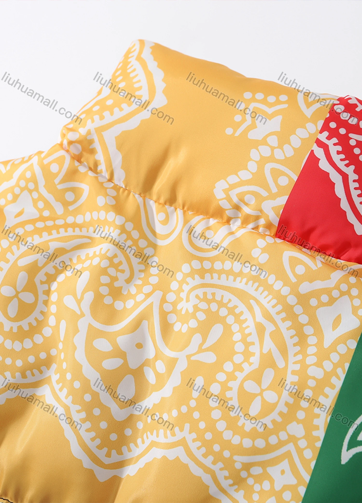 Wholesale Men's Fashion Long Sleeve Stand Collar Paisley Patchwork Print Puffer Coat 918# - Liuhuamall