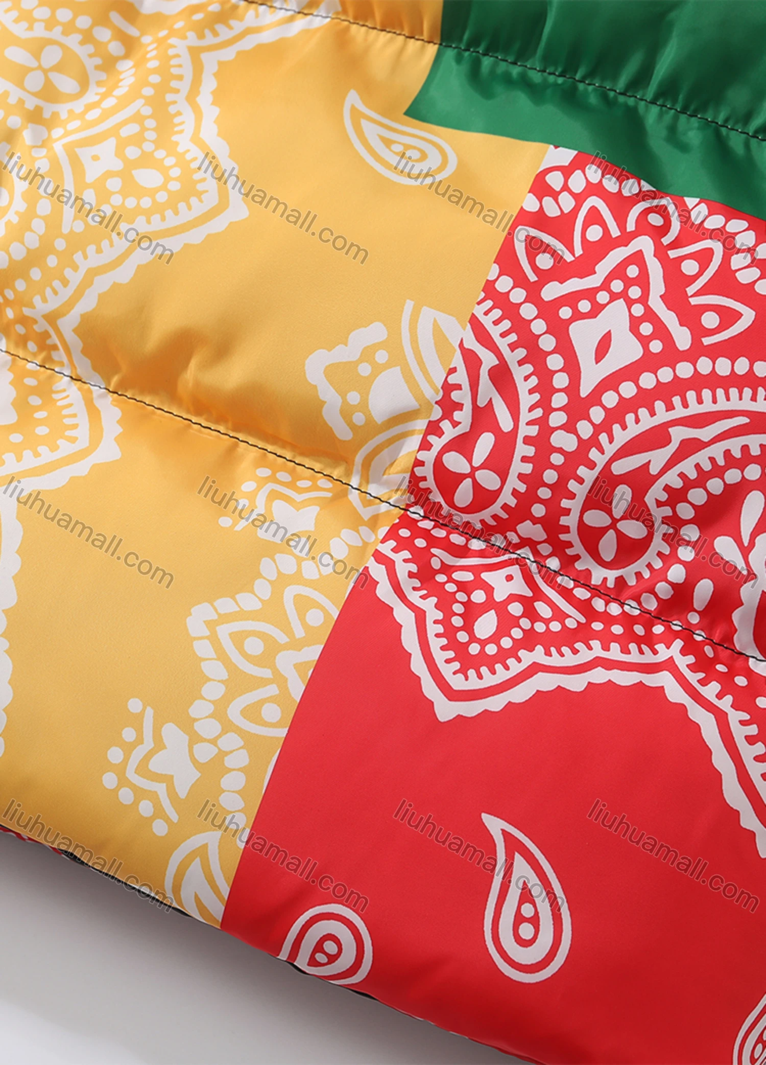 Wholesale Men's Fashion Long Sleeve Stand Collar Paisley Patchwork Print Puffer Coat 918# - Liuhuamall