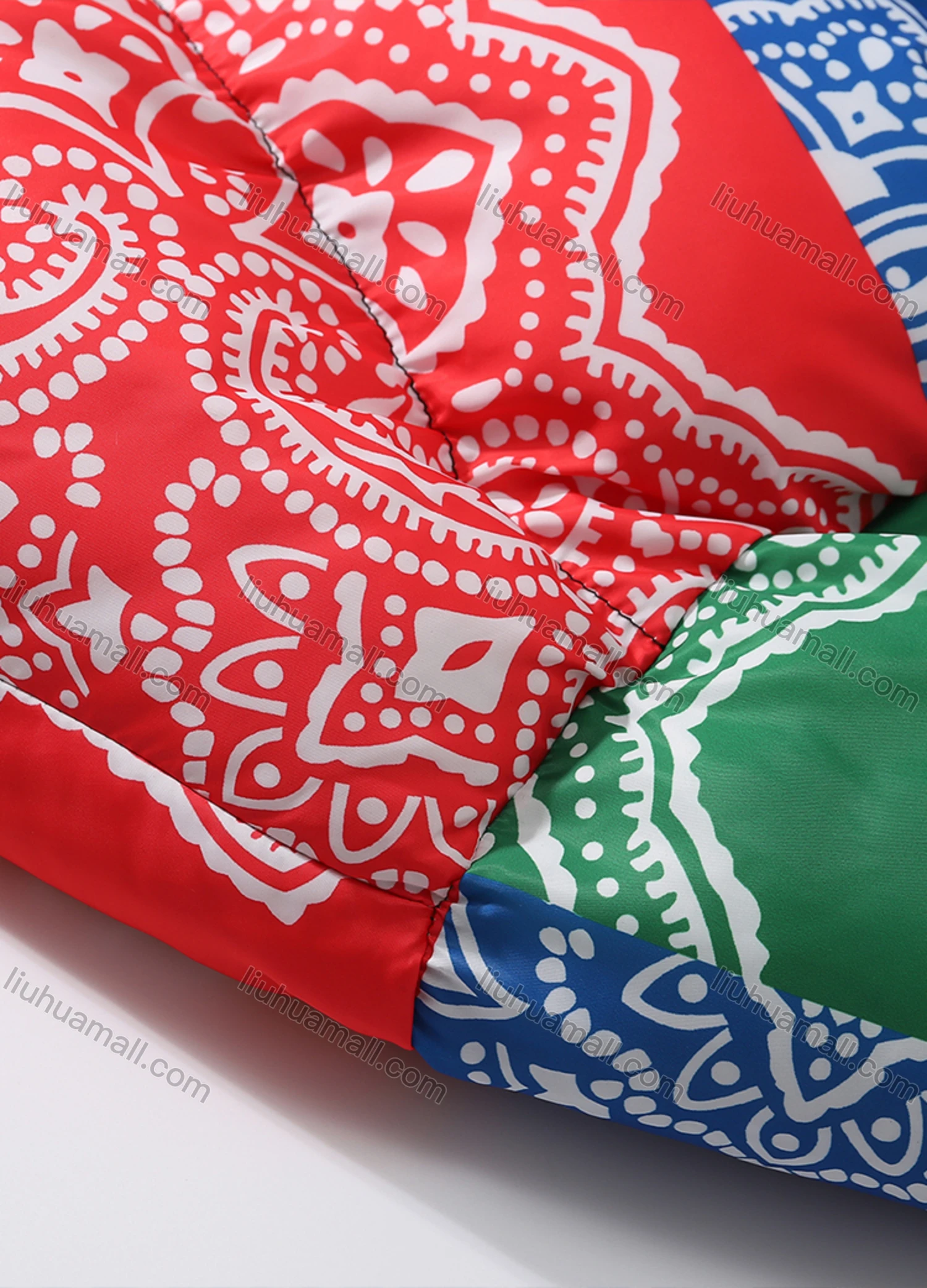 Wholesale Men's Fashion Long Sleeve Stand Collar Paisley Patchwork Print Puffer Coat 918# - Liuhuamall