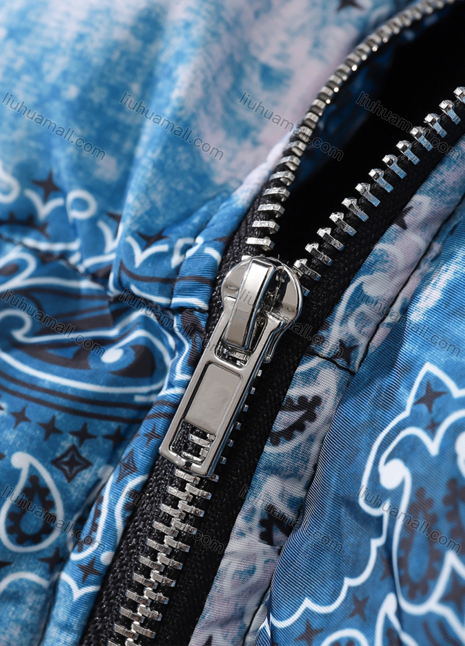 Wholesale Men's Fashion Long Sleeve Stand Collar Tie Dye Paisley Print Puffer Coat 920# - Liuhuamall