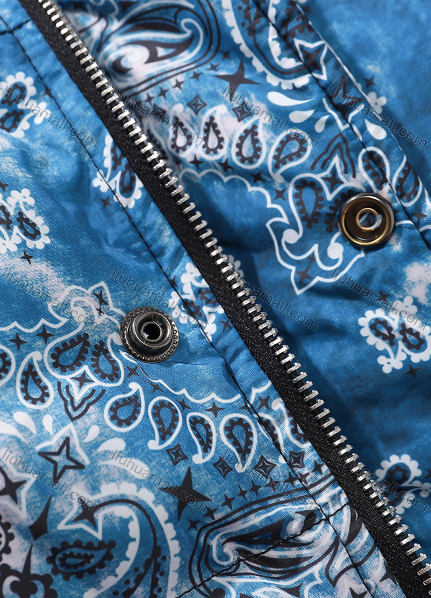 Wholesale Men's Fashion Long Sleeve Stand Collar Tie Dye Paisley Print Puffer Coat 920# - Liuhuamall