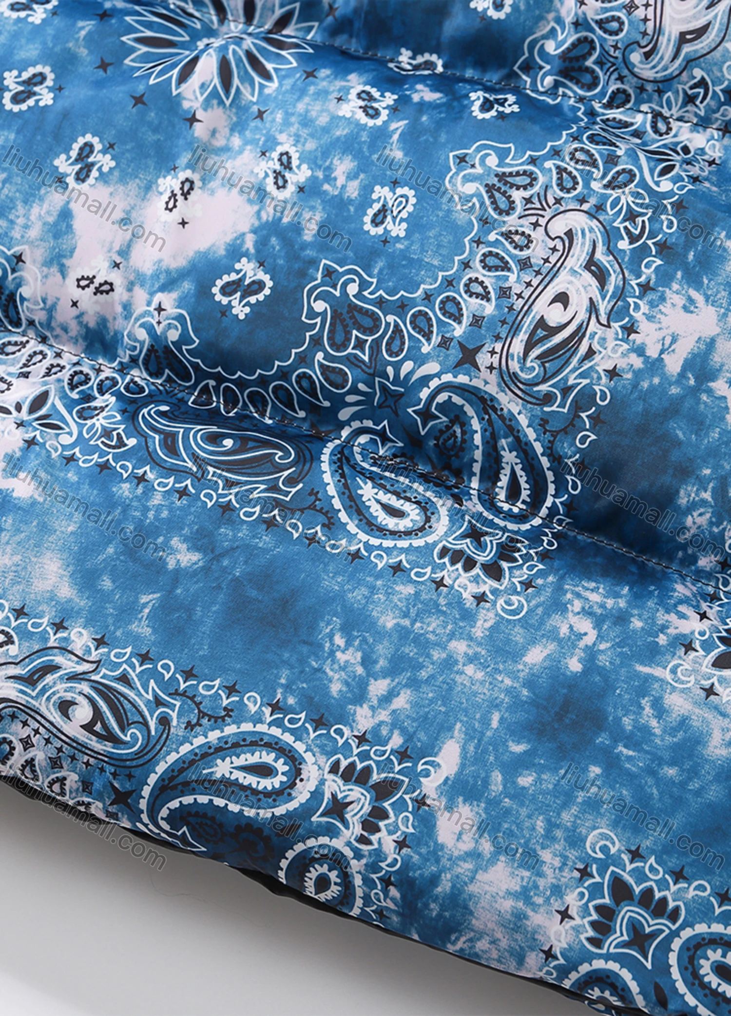 Wholesale Men's Fashion Long Sleeve Stand Collar Tie Dye Paisley Print Puffer Coat 920# - Liuhuamall