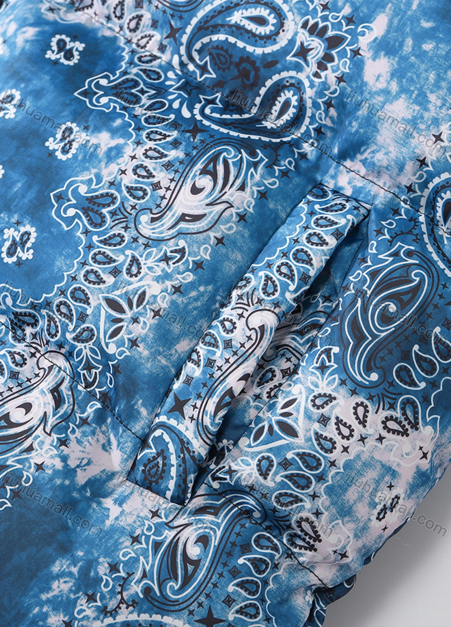 Wholesale Men's Fashion Long Sleeve Stand Collar Tie Dye Paisley Print Puffer Coat 920# - Liuhuamall