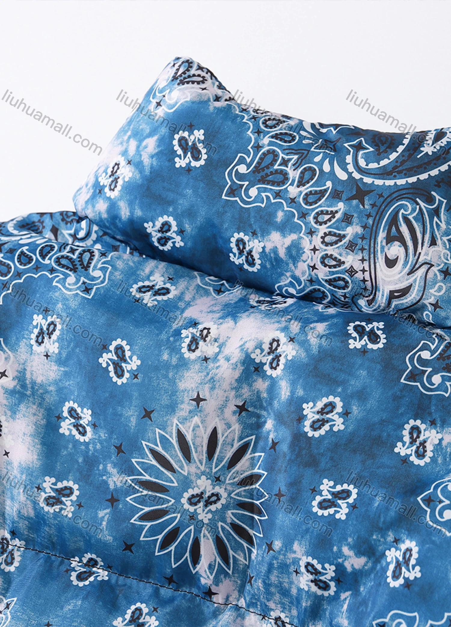 Wholesale Men's Fashion Long Sleeve Stand Collar Tie Dye Paisley Print Puffer Coat 920# - Liuhuamall