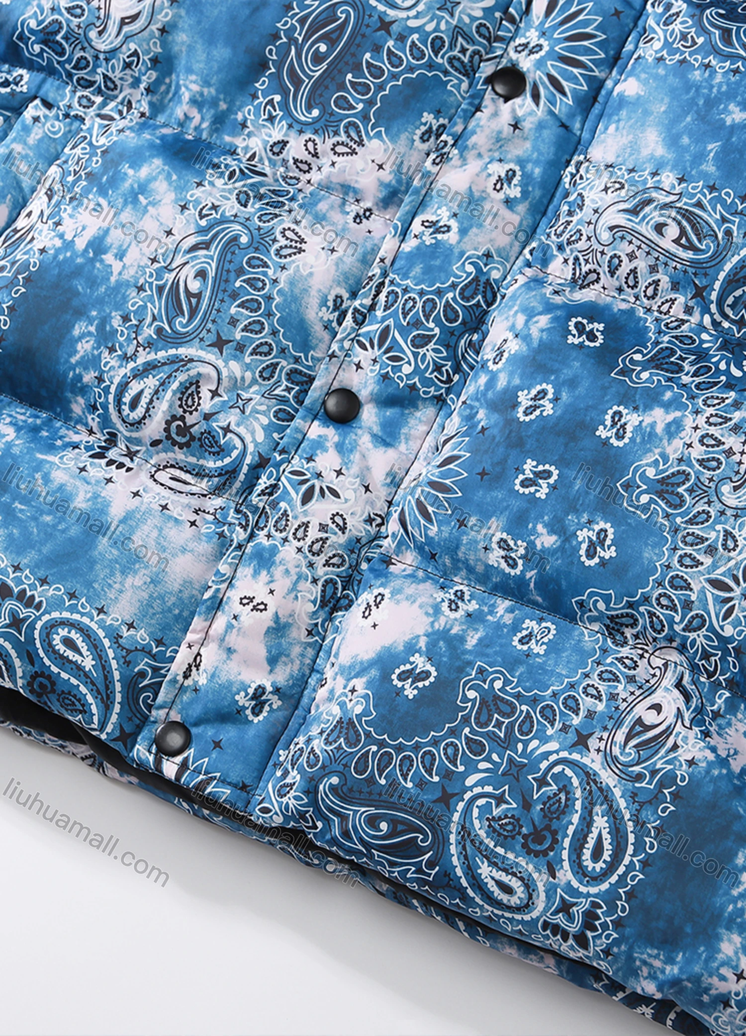 Wholesale Men's Fashion Long Sleeve Stand Collar Tie Dye Paisley Print Puffer Coat 920# - Liuhuamall
