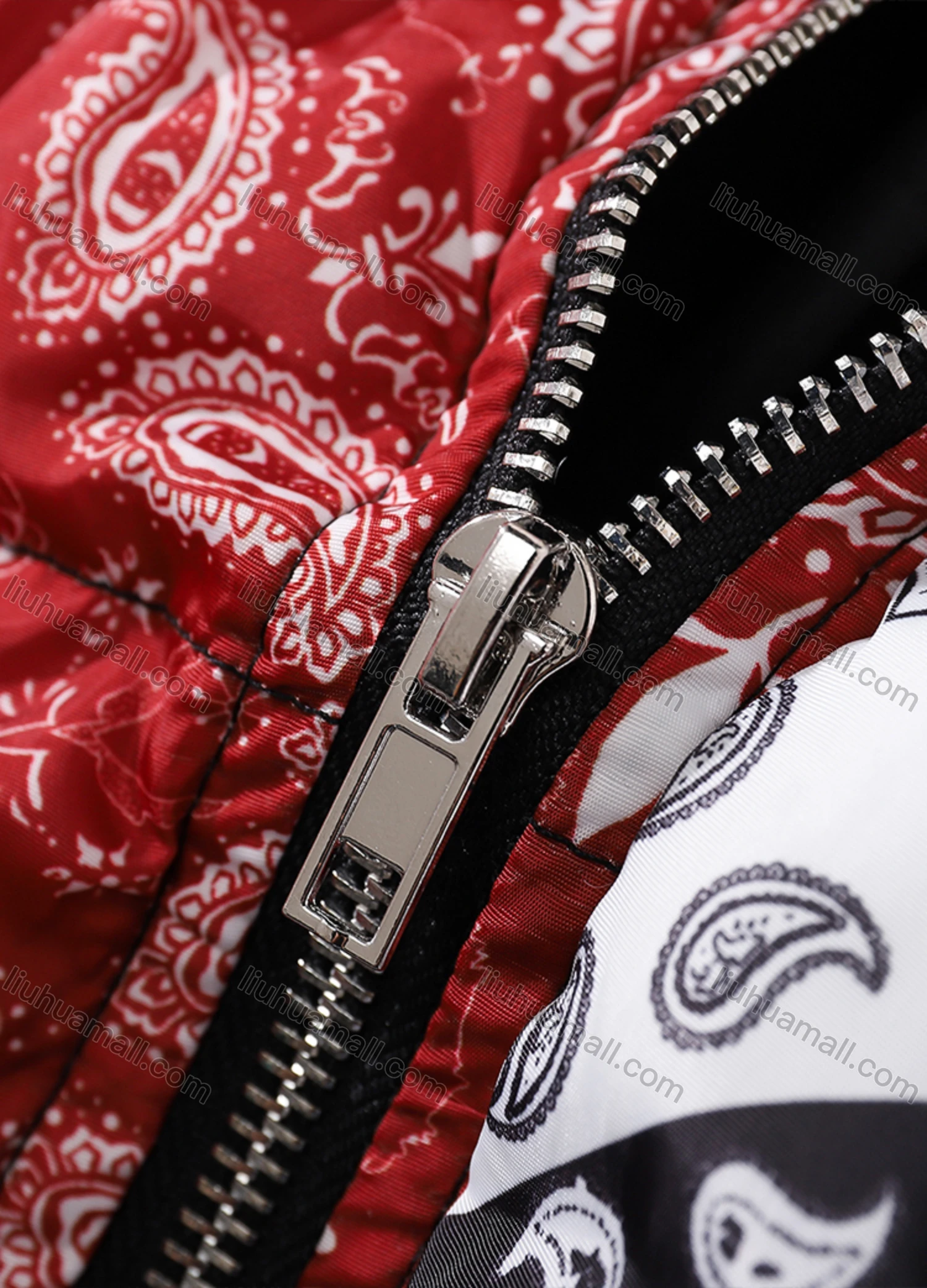 Wholesale Men's Fashion Long Sleeve Stand Collar Paisley Patchwork Print Puffer Coat 921# - Liuhuamall