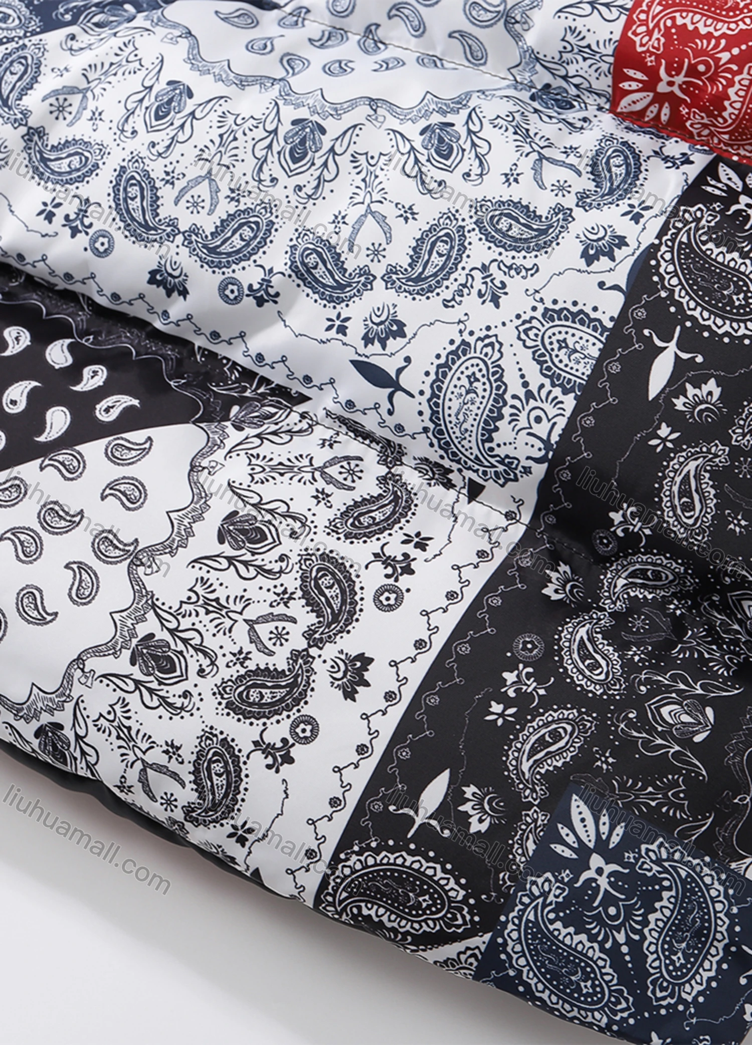 Wholesale Men's Fashion Long Sleeve Stand Collar Paisley Patchwork Print Puffer Coat 921# - Liuhuamall