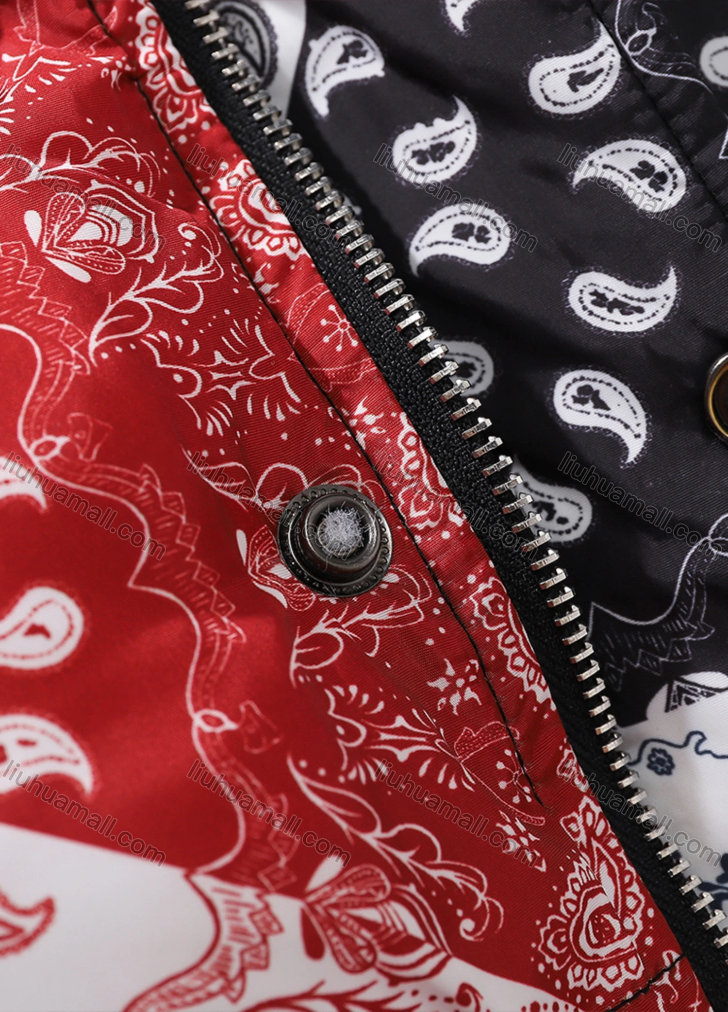 Wholesale Men's Fashion Long Sleeve Stand Collar Paisley Patchwork Print Puffer Coat 921# - Liuhuamall