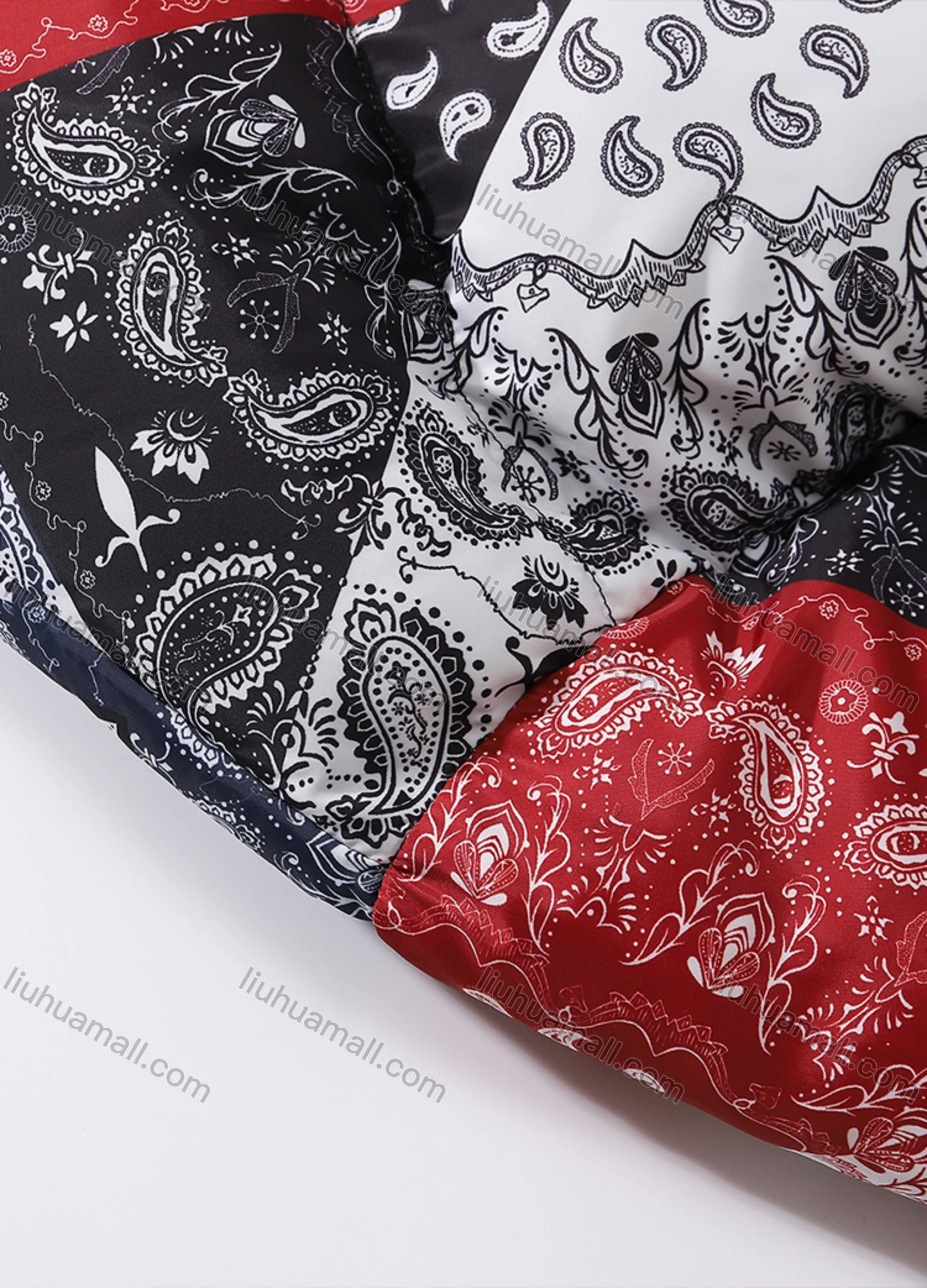 Wholesale Men's Fashion Long Sleeve Stand Collar Paisley Patchwork Print Puffer Coat 921# - Liuhuamall