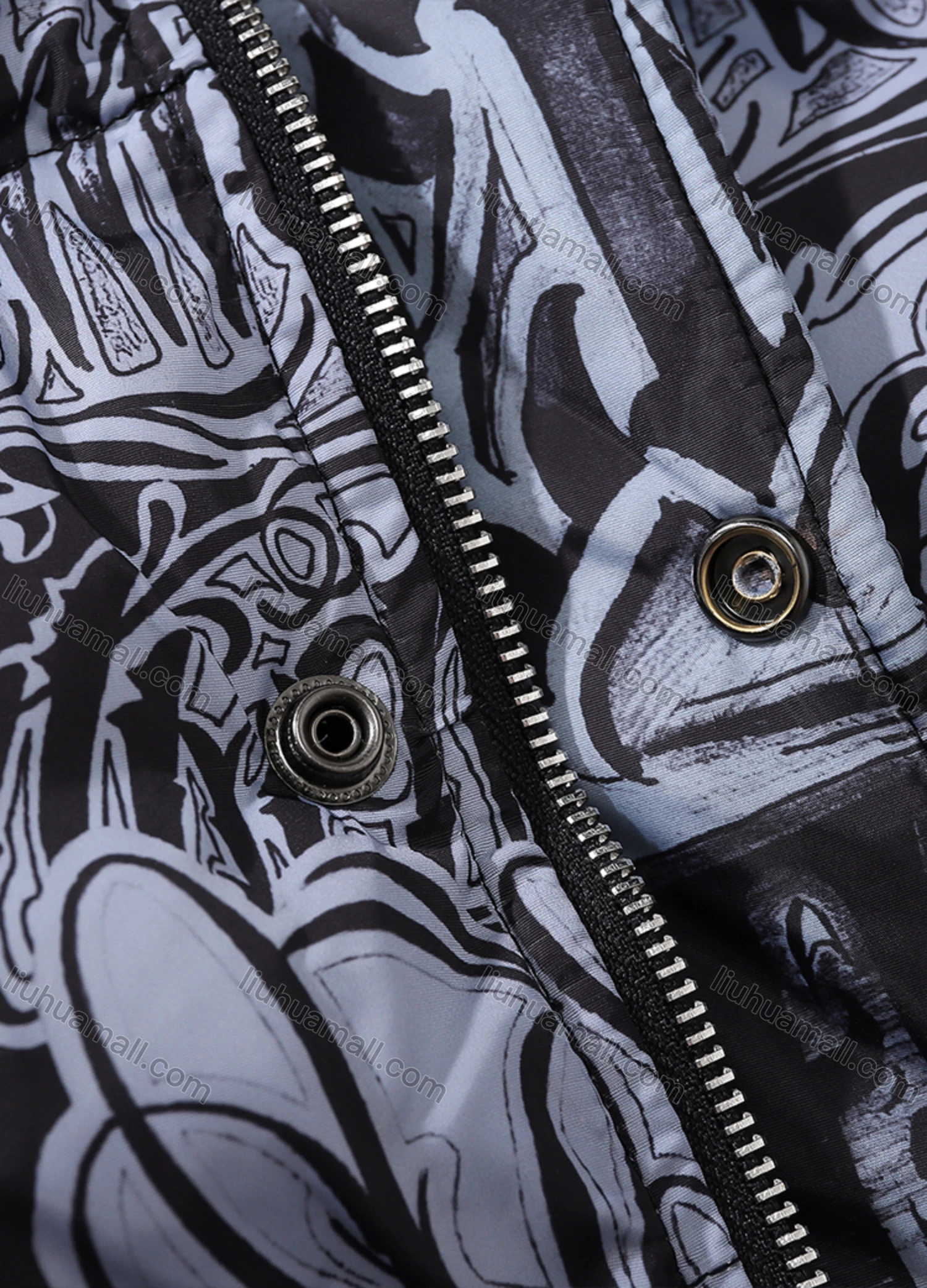 Wholesale Men's Fashion Long Sleeve Stand Collar Graffiti Letter Print Puffer Coat 923# - Liuhuamall