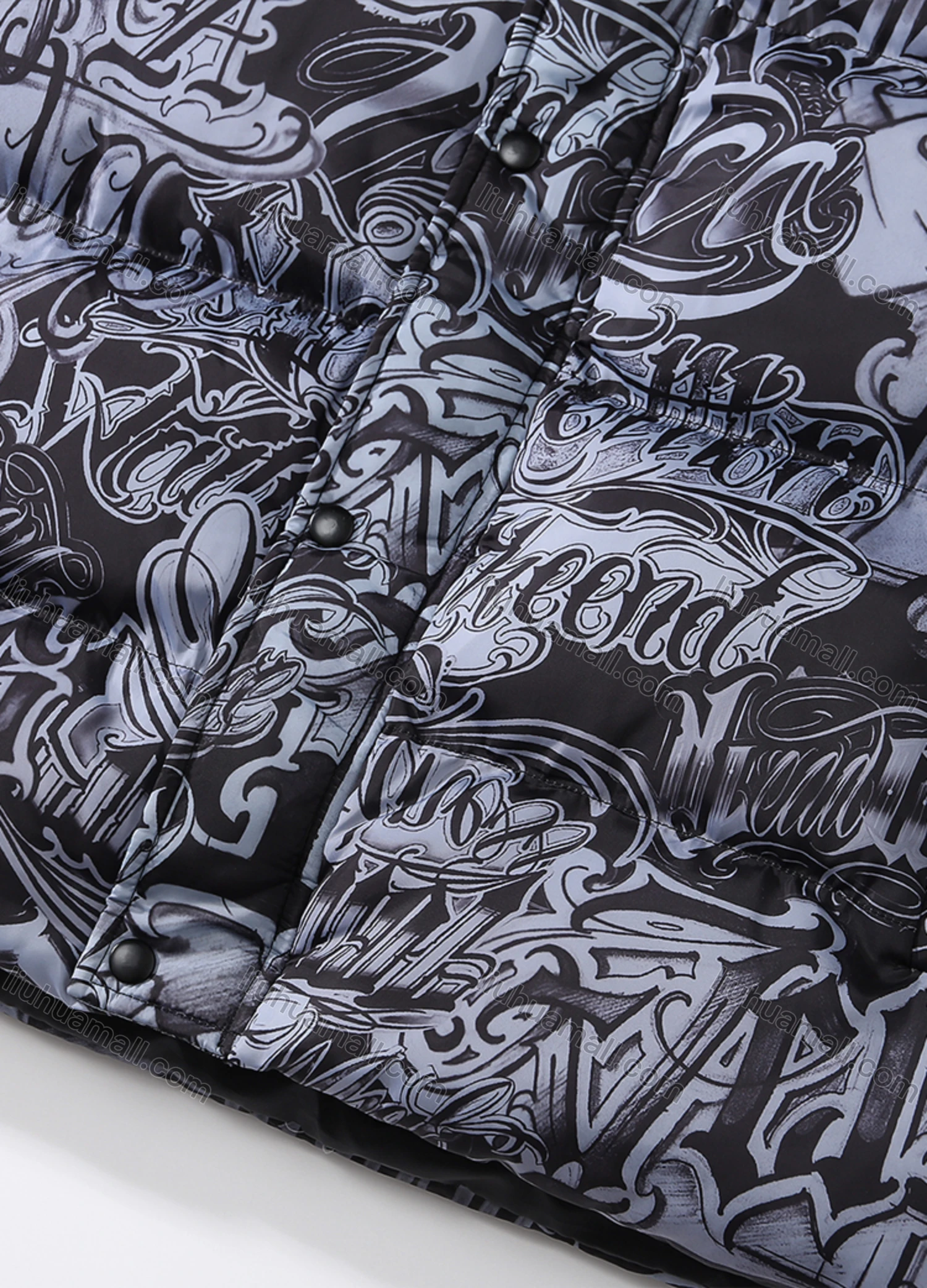 Wholesale Men's Fashion Long Sleeve Stand Collar Graffiti Letter Print Puffer Coat 923# - Liuhuamall