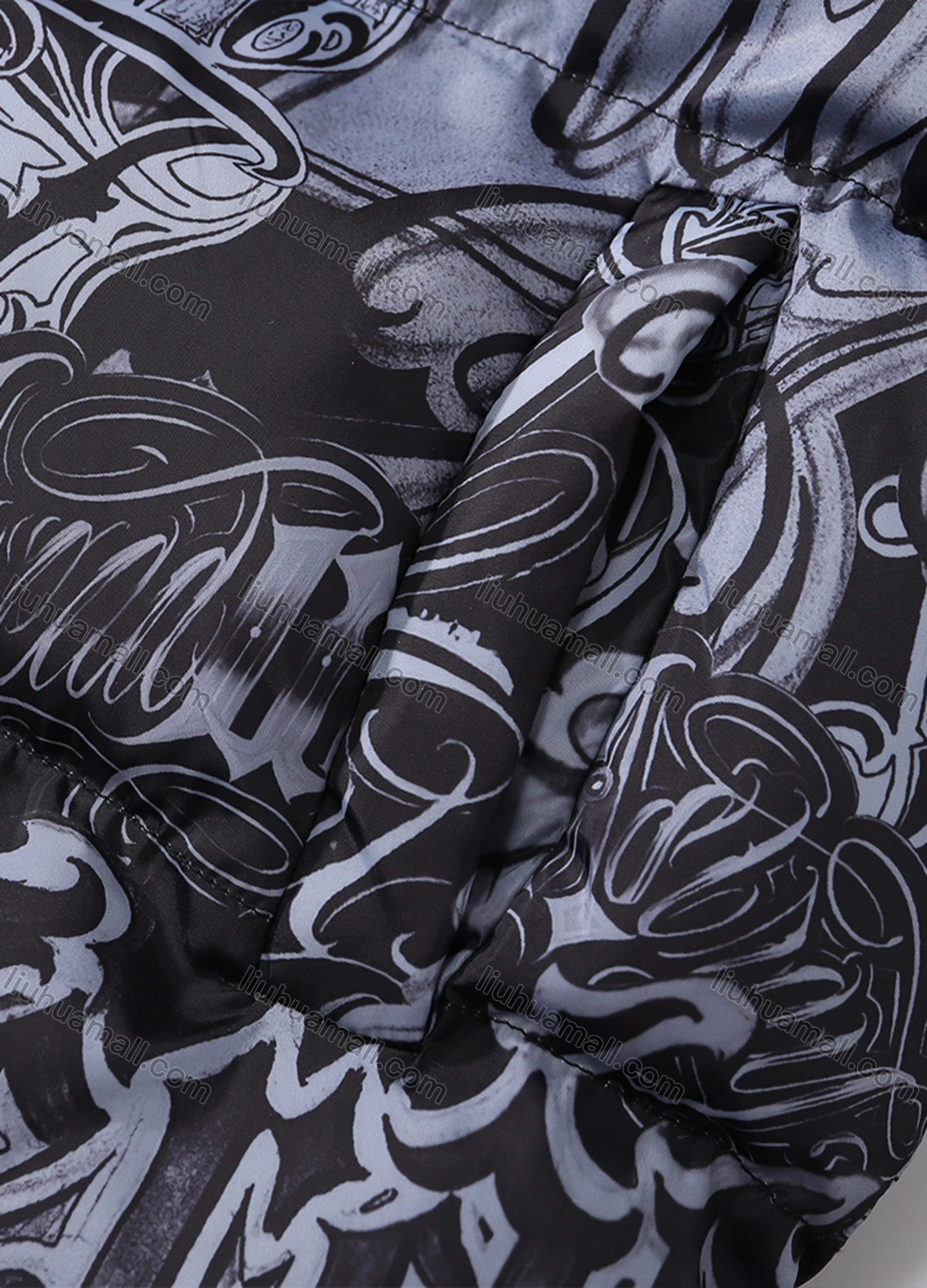 Wholesale Men's Fashion Long Sleeve Stand Collar Graffiti Letter Print Puffer Coat 923# - Liuhuamall