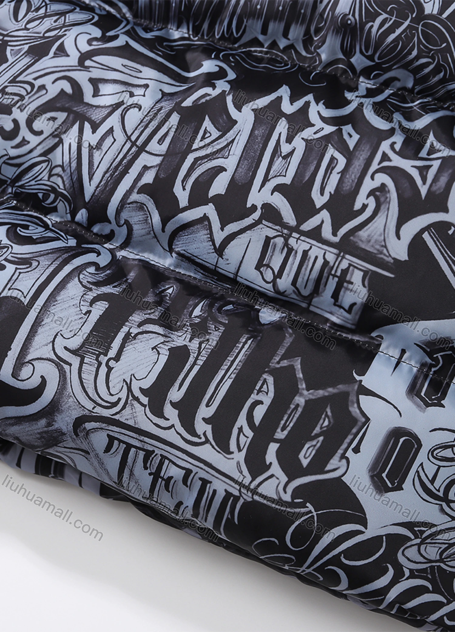 Wholesale Men's Fashion Long Sleeve Stand Collar Graffiti Letter Print Puffer Coat 923# - Liuhuamall