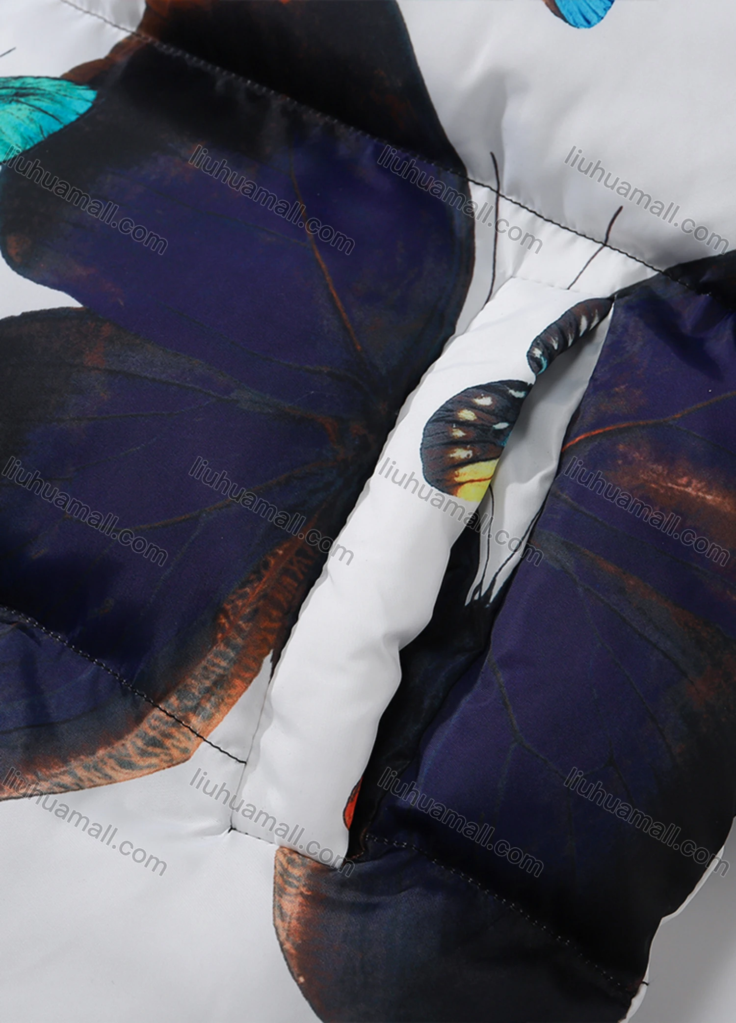 Wholesale Men's Fashion Long Sleeve Stand Collar Butterfly Print Puffer Coat 924# - Liuhuamall