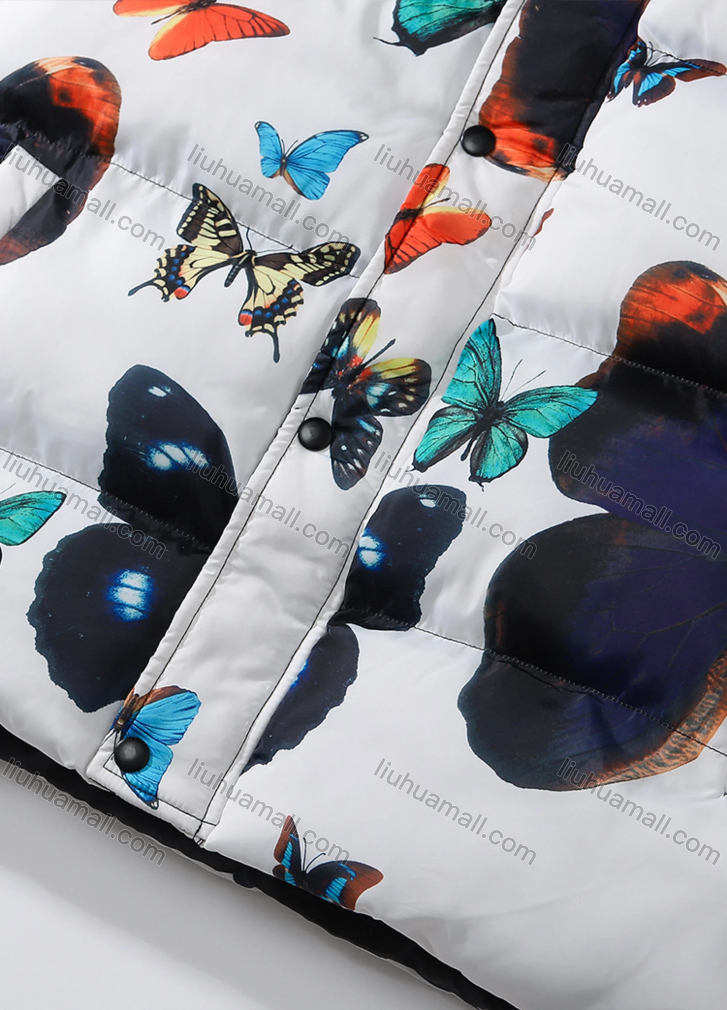 Wholesale Men's Fashion Long Sleeve Stand Collar Butterfly Print Puffer Coat 924# - Liuhuamall