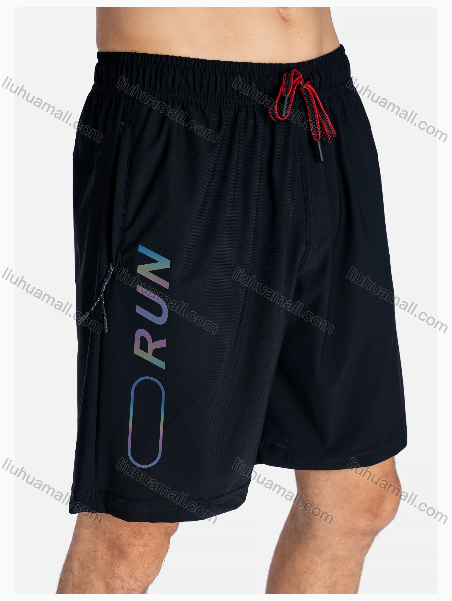 Wholesale Men's Sporty Reflective Stripes Drawstring Pockets Elastic Waist Shorts - Liuhuamall