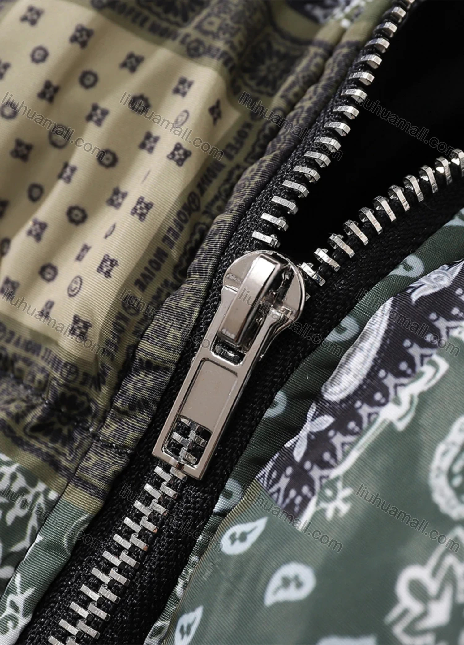 Wholesale Men's Fashion Long Sleeve Stand Collar Paisley Patchwork Print Puffer Coat 925# - Liuhuamall