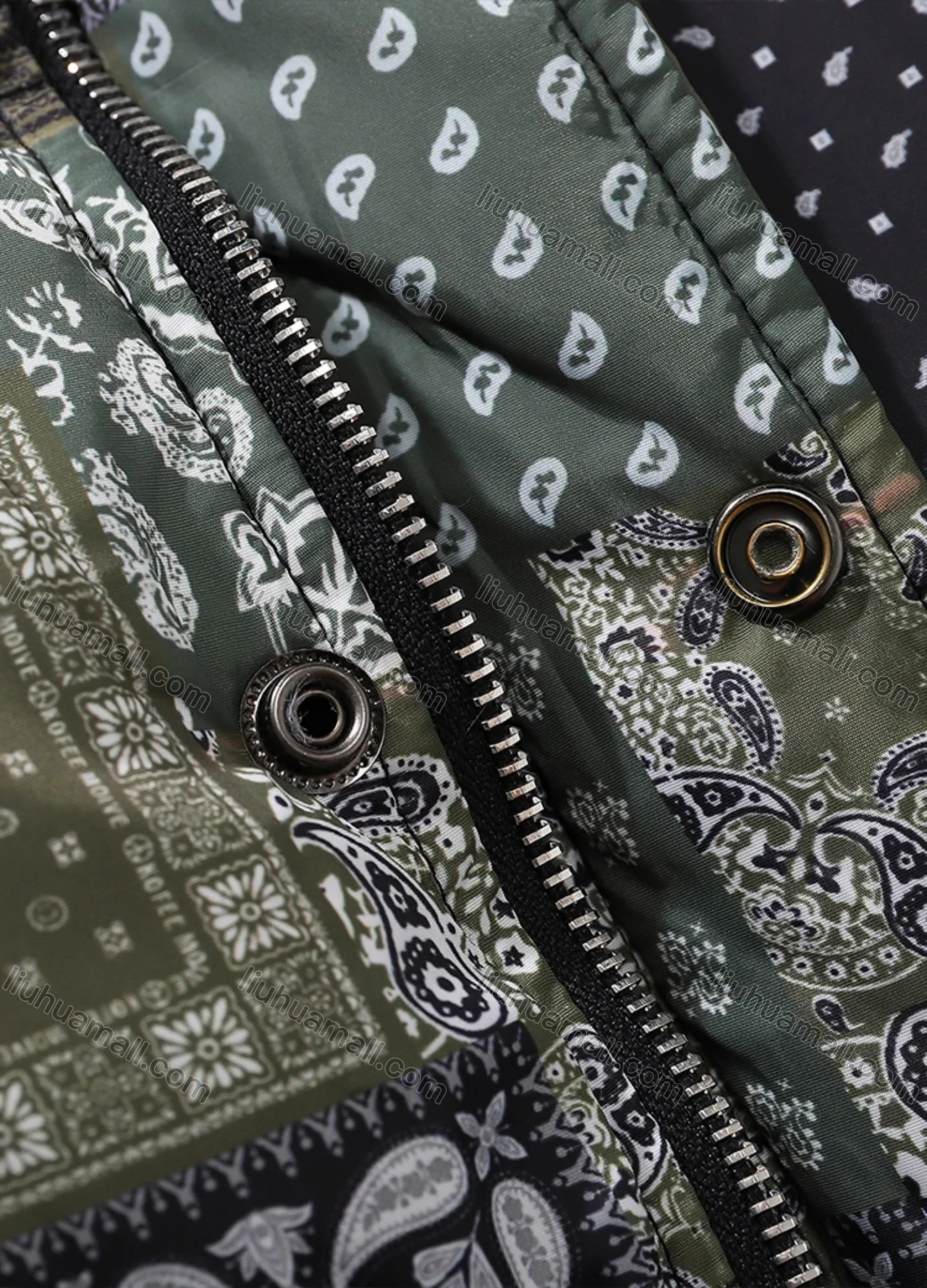 Wholesale Men's Fashion Long Sleeve Stand Collar Paisley Patchwork Print Puffer Coat 925# - Liuhuamall